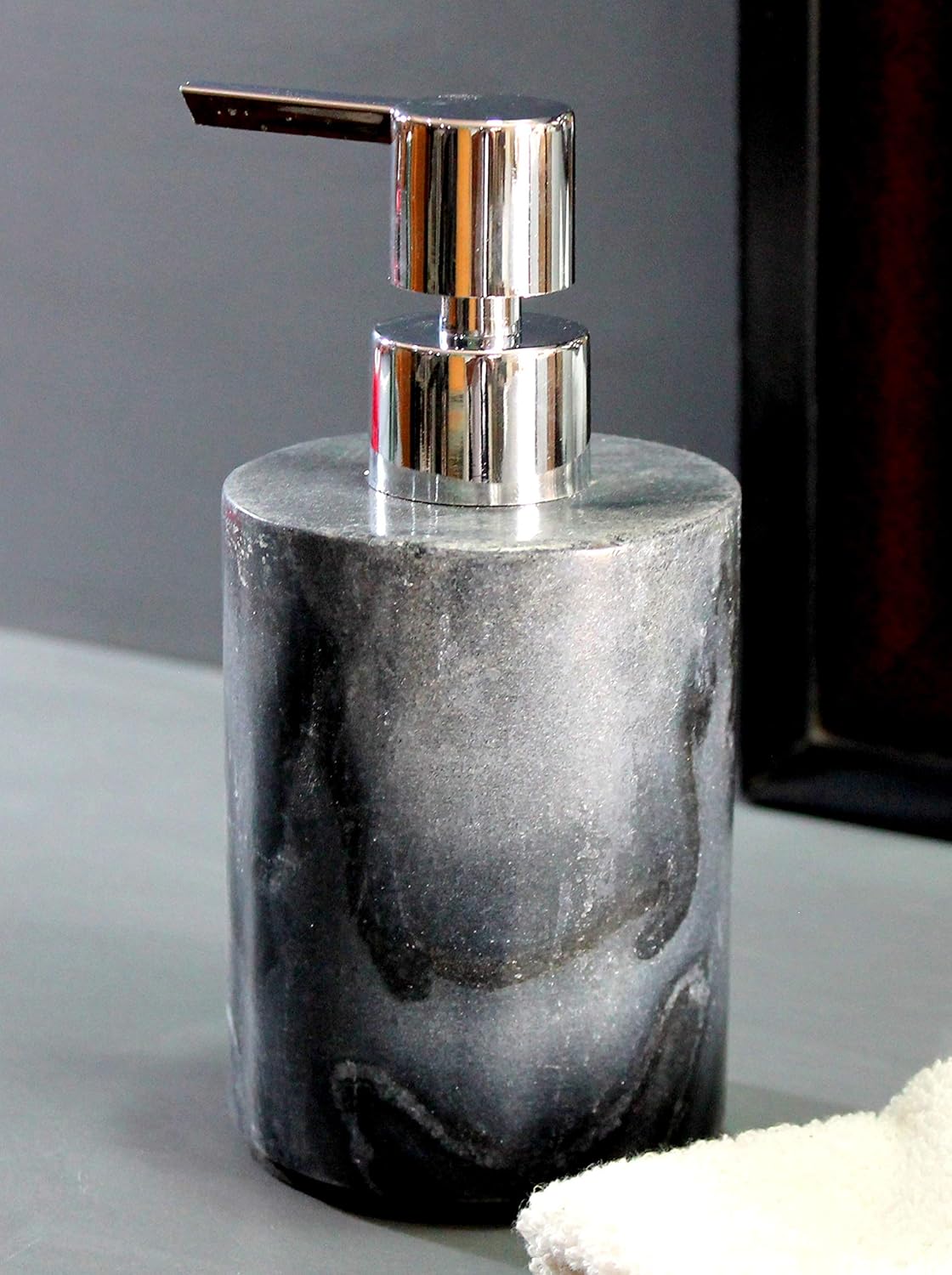 Soap Dispenser Lotion Dispenser - Made of Natural Stone - Luxury Bathroom Accessories Bath Set (Grey)