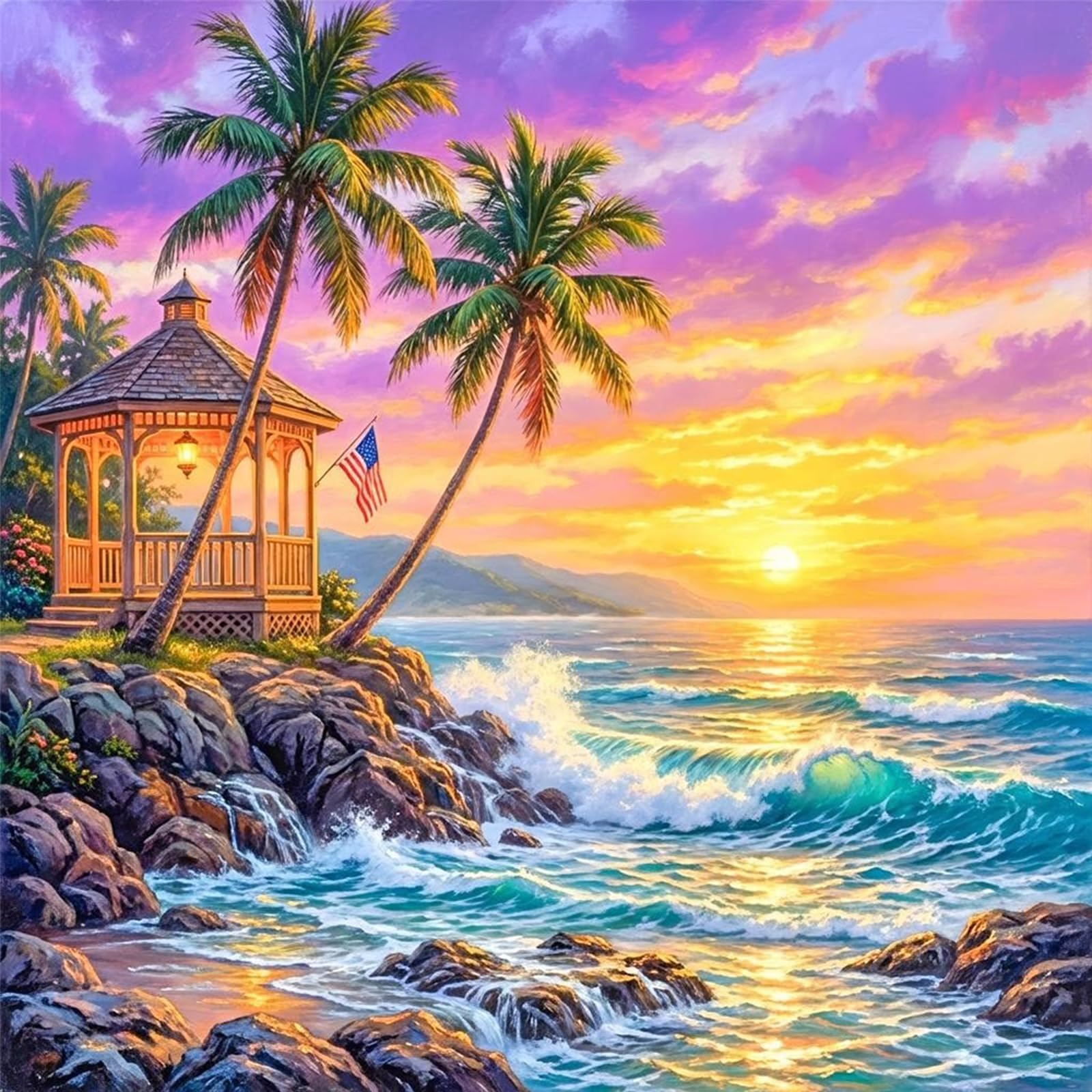 Poetrydraw Sunset By The Sea 5D Round Drill Diamond Art Kit For Adults & Beginners 40X40cm Home Wall Decor