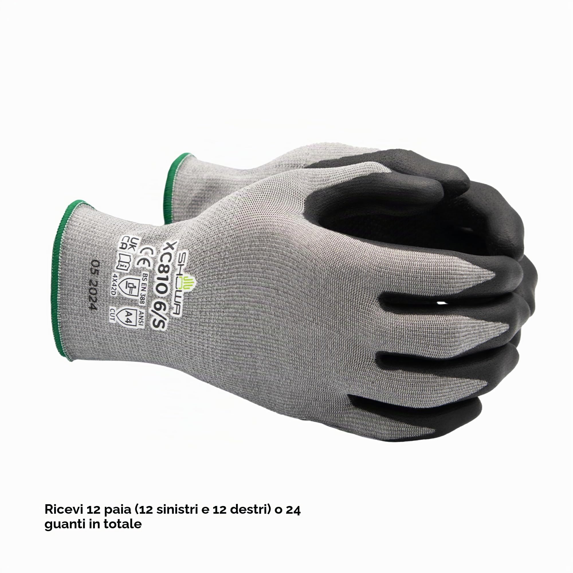 SHOWA Guanti di sicurezza XC810 antitaglio ultraleggeri con palmo rivestito in nitrile, A4, con fodera di livello D/A4, calibro 18, taglia XL (12 paia)