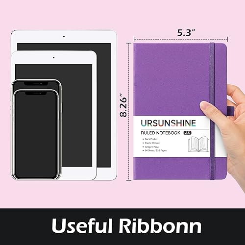 Miniatura 2 de Cuadernodiario a rayas  Diariocuaderno clásico a rayas, 5.3 x 8.26 pulgadas, tapa dura con papel grueso, bandas, soporte para bolígrafo + bolsillo