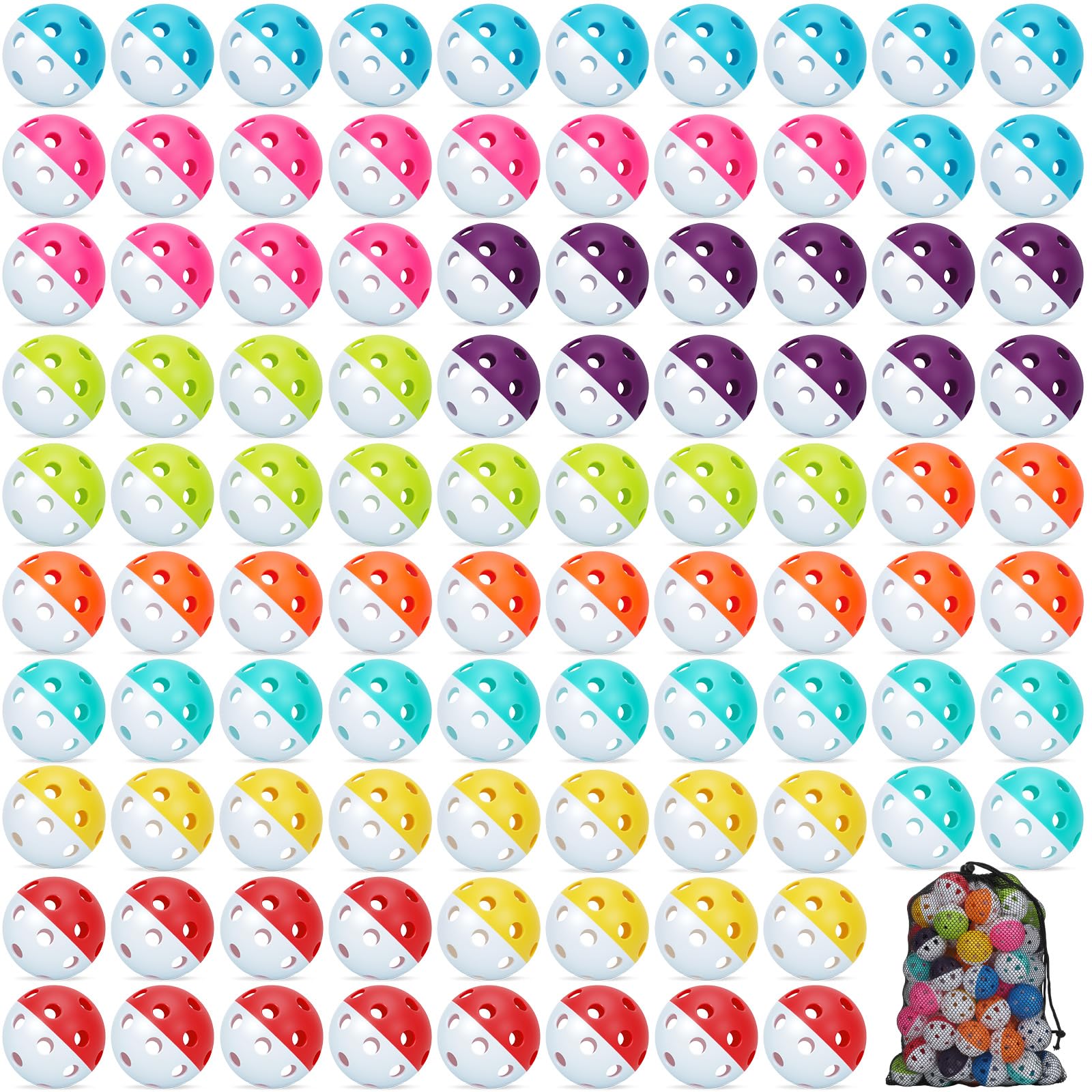 Coopay 12/50/100 Pack Plastic Baseballs Practice Training Balls Lightweight Hollow Softballs with a Drawstring Bag for Hitting Pitching Batting Training Indoor Outdoor Sport