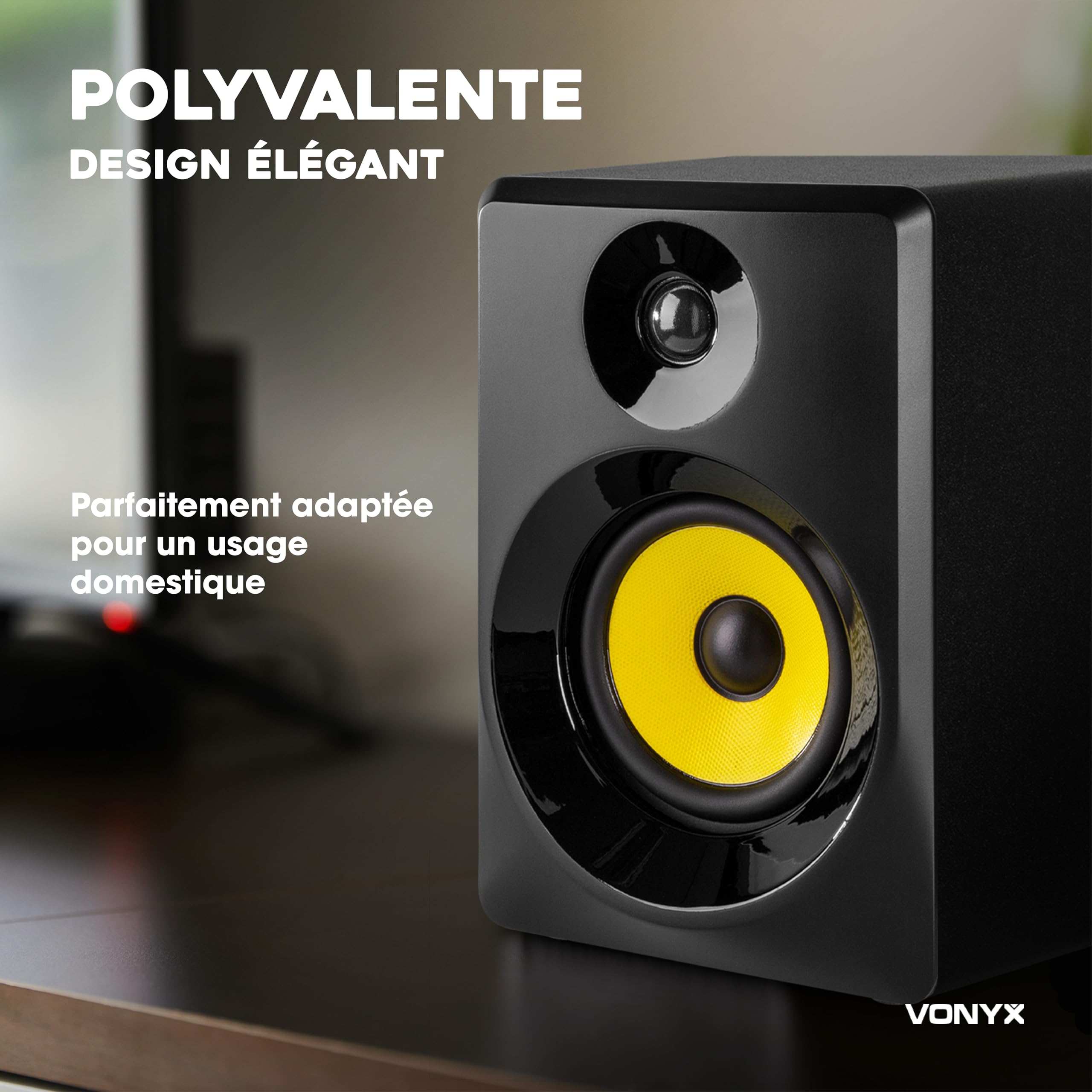 VONYX SMN50B Enceintes Monitoring - Paire d'Enceintes de Studio 5 Pouces, Puissance 140 Watts Max, Réglages Graves et Aigus, Qualité Idéale pour Mastering en Studio