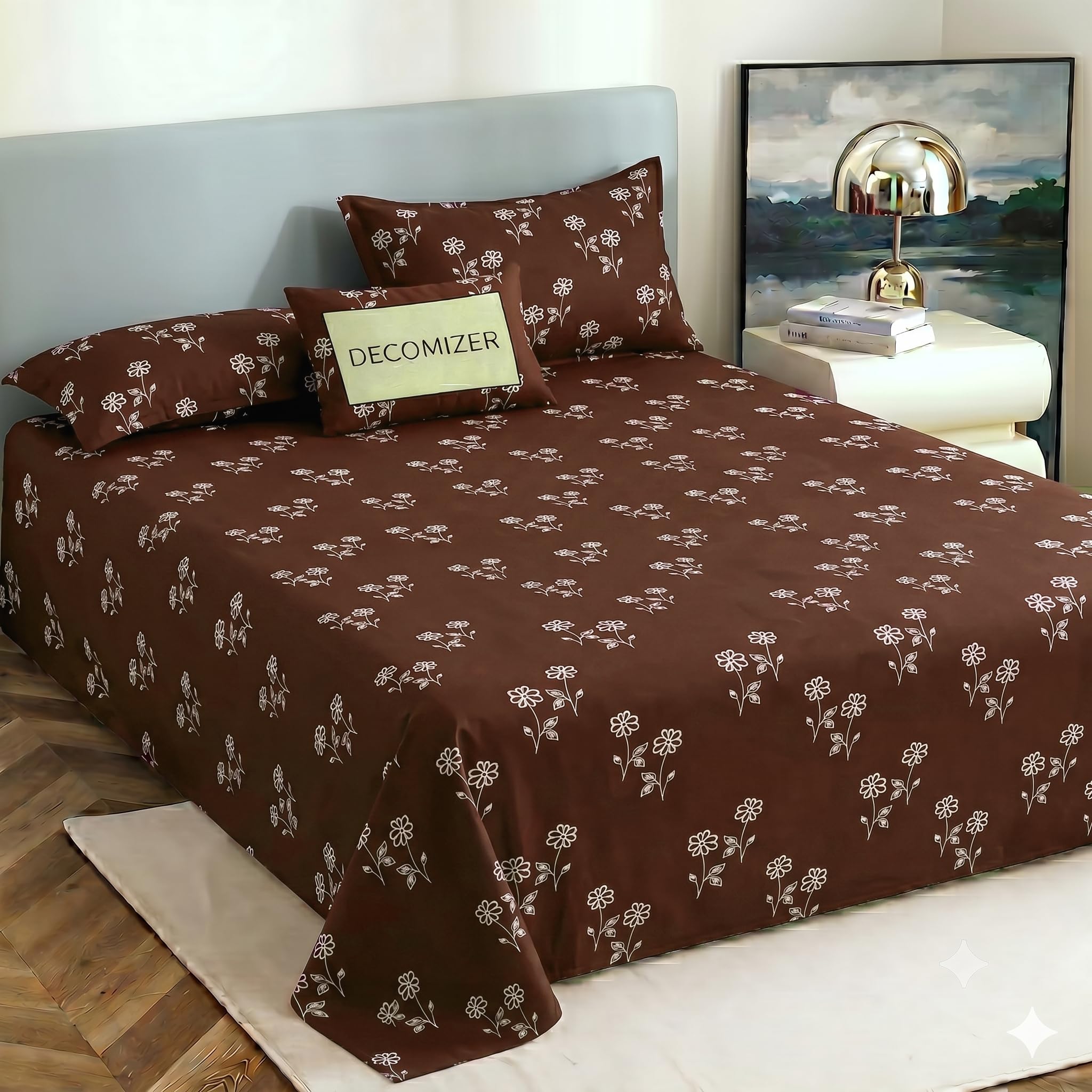 DECOMIZER AquaDamasFlower Bed Sheet Set - Soft Cotton -18 DECOMIZER AquaDamasFlower Bed Sheet Set - Soft Cotton -18