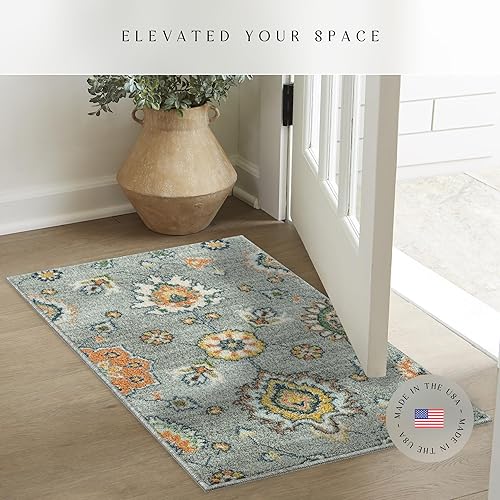 Miniatura 4 de Maples Rugs Fleur - Alfombra antideslizante para cocina, diseño contemporáneo, color gris radiante, 1.8 x 2.10 pies