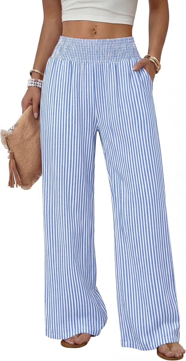 Sampeel Pantalones anchos Mujer Pantalones de cintura alta con bolsillos Casual Lounge
