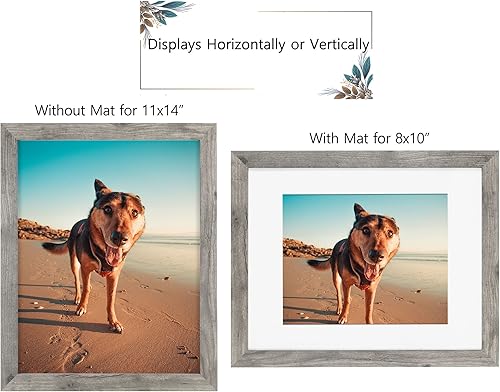 Miniatura 3 de Juego de 2 portarretratos de madera gris de 11 x 14 pulgadas, para fotos de 8 x 10 pulgadas con paspartú o de 11 x 14 pulgadas sin paspartú, marcos