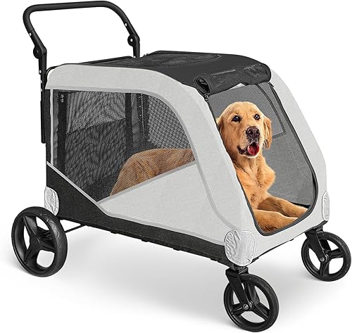 Cochecito de perro extragrande para perros grandes, cochecito para mascotas para perros medianos de 3040-50 libras, carritos para perros con 4
