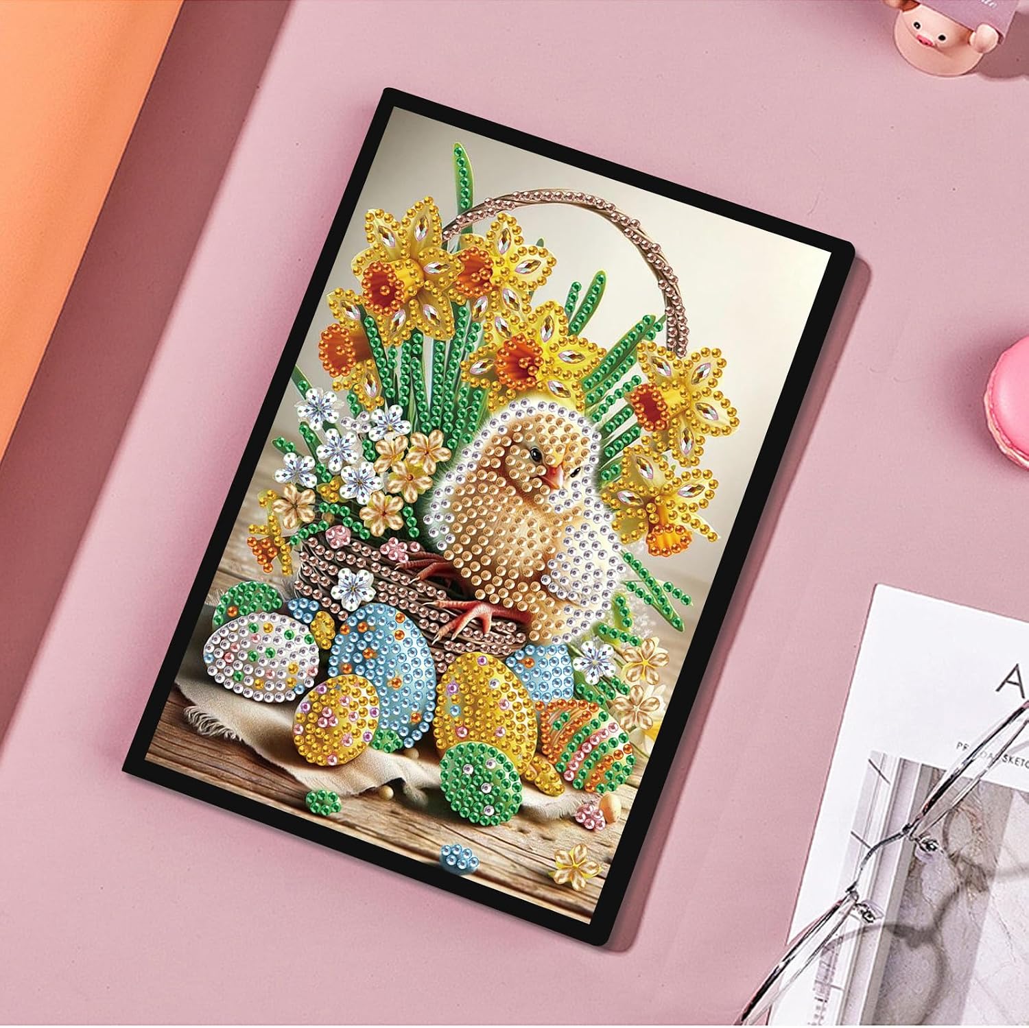 Diamond Painting Notebook, Flower basket and Easter eggs DIY Hardcover Sketchbook Leather Cover Blank Page, 5D Special Shape Crystal Diamond Art Mosaic Handicraft, Festival gift for Friends and Family image 5