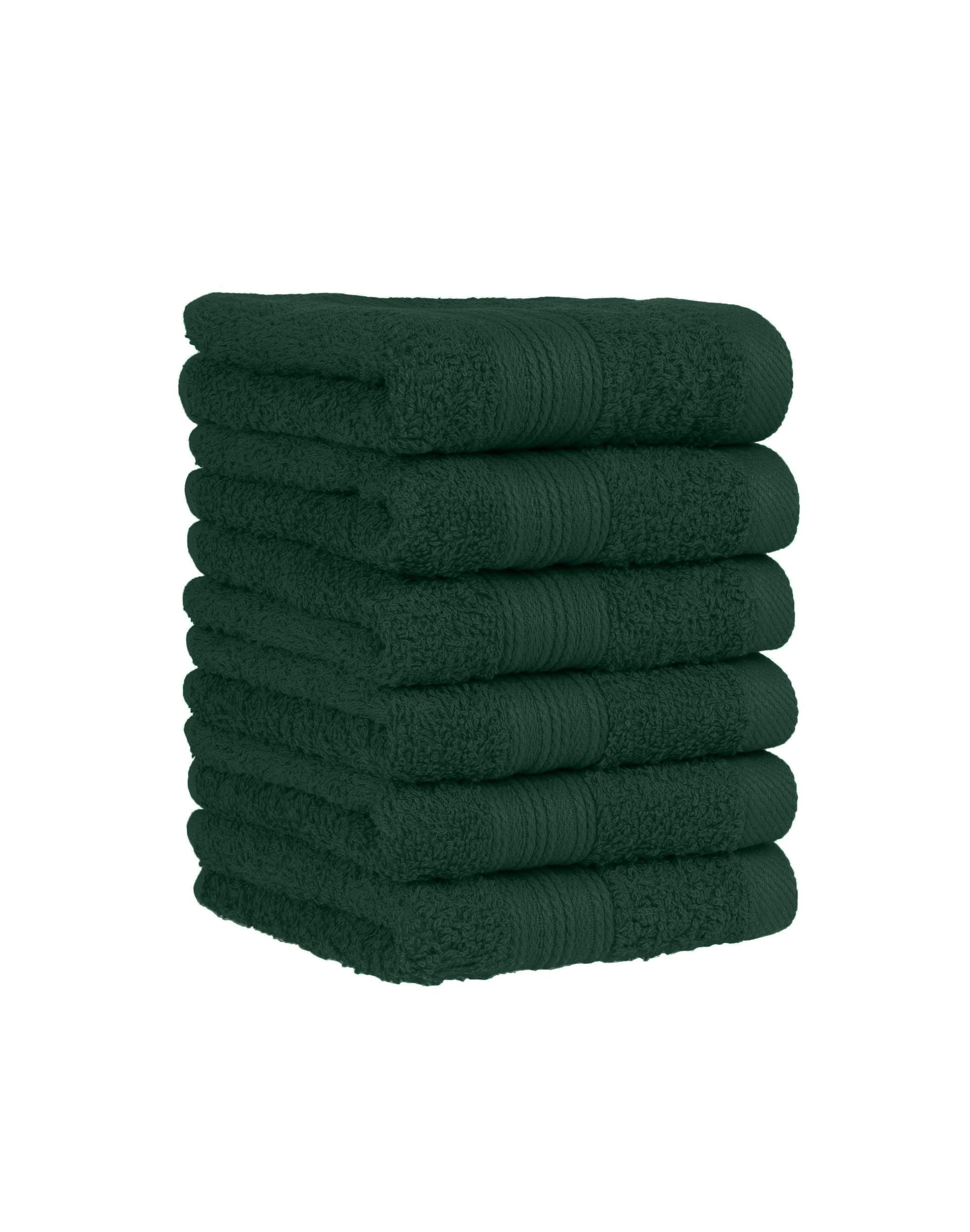BaSaTex - Lot de 6 Serviettes pour invités - Serviettes avec Boucle de Suspension en Coton Doux de 30x50 cm - Serviettes pour Le Nettoyage des Mains certifiées Öko-Tex Standard 100 - Vert foncé