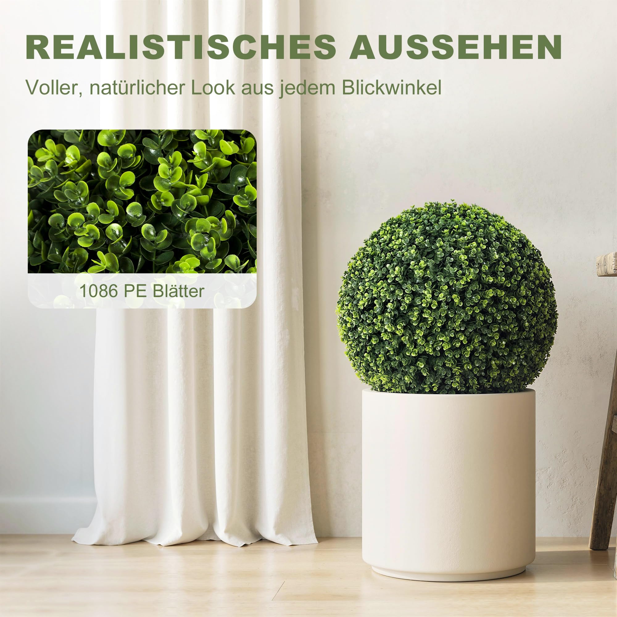 HOMCOM Künstliche Eukalyptuskugeln UV-Beständig Kunstpflanze Ø52 cm | 2 Stück, Künstliche Pflanzen wie Echt, Dekopflanzen für Wohnzimmer Schlafzimmer Büro Garten, Deko Geschenk