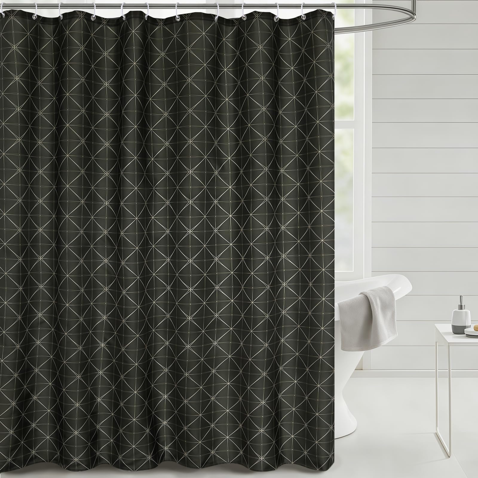 FAIRYGATE Extra Long Shower Curtain with Hooks Modern Style Polyester Quick-drying Bathroom Curtains B9324