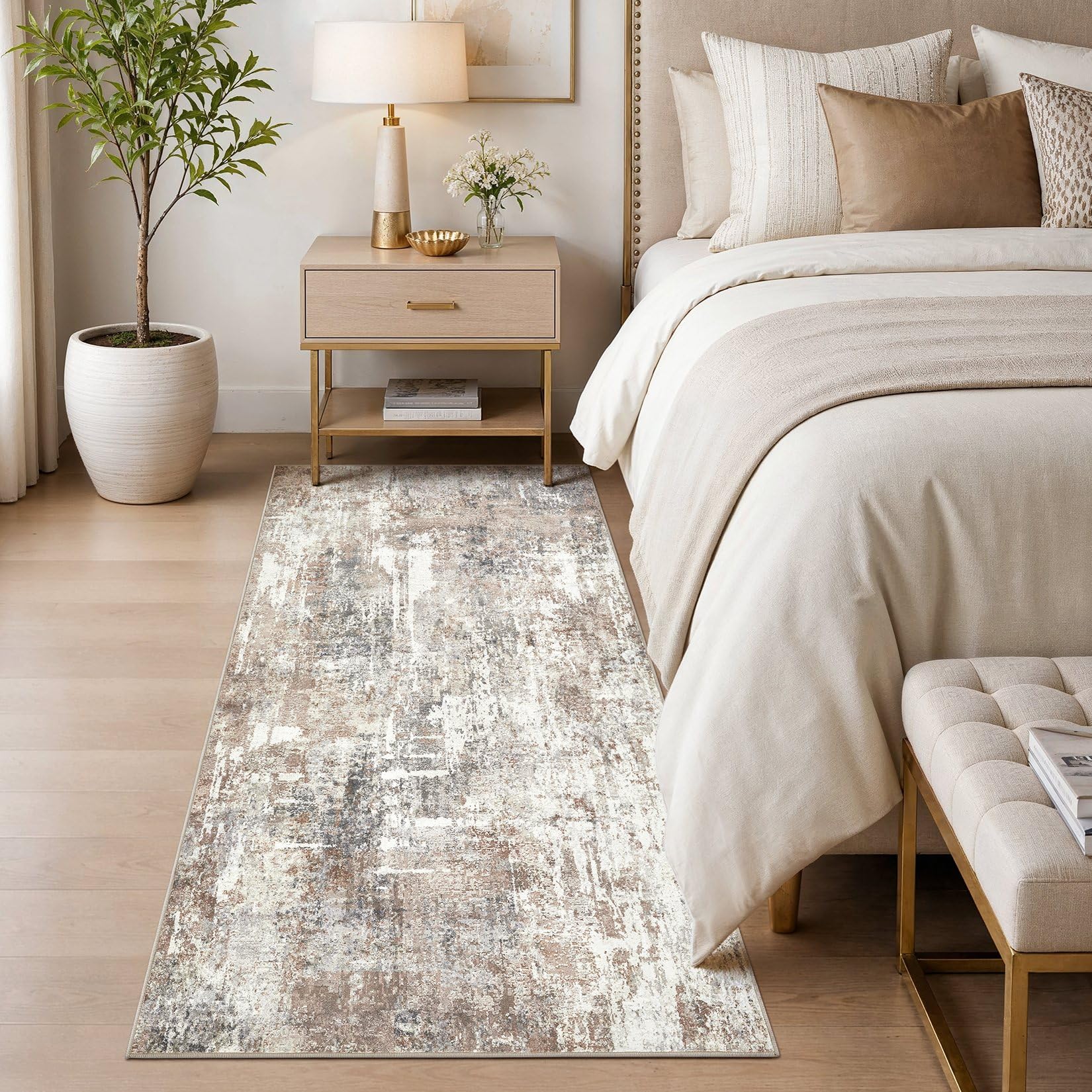 DMOYEST Washable Runner Rugs for Hallway 80x150cm Beige Brown