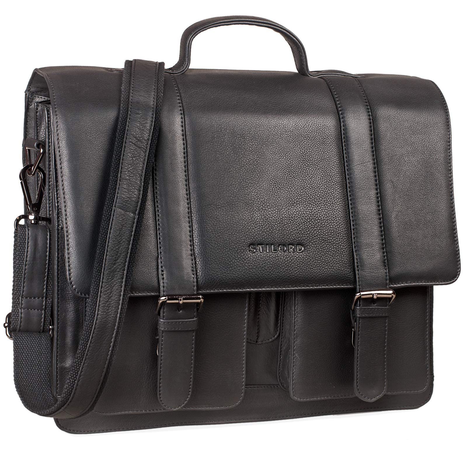 STILORD Marius Sac de Professeur d'Enseignant en Cuir Sac d'École Grand Porte-Documents d'affaires Épaule Compartiment pour PC Portable Couleur:Noir