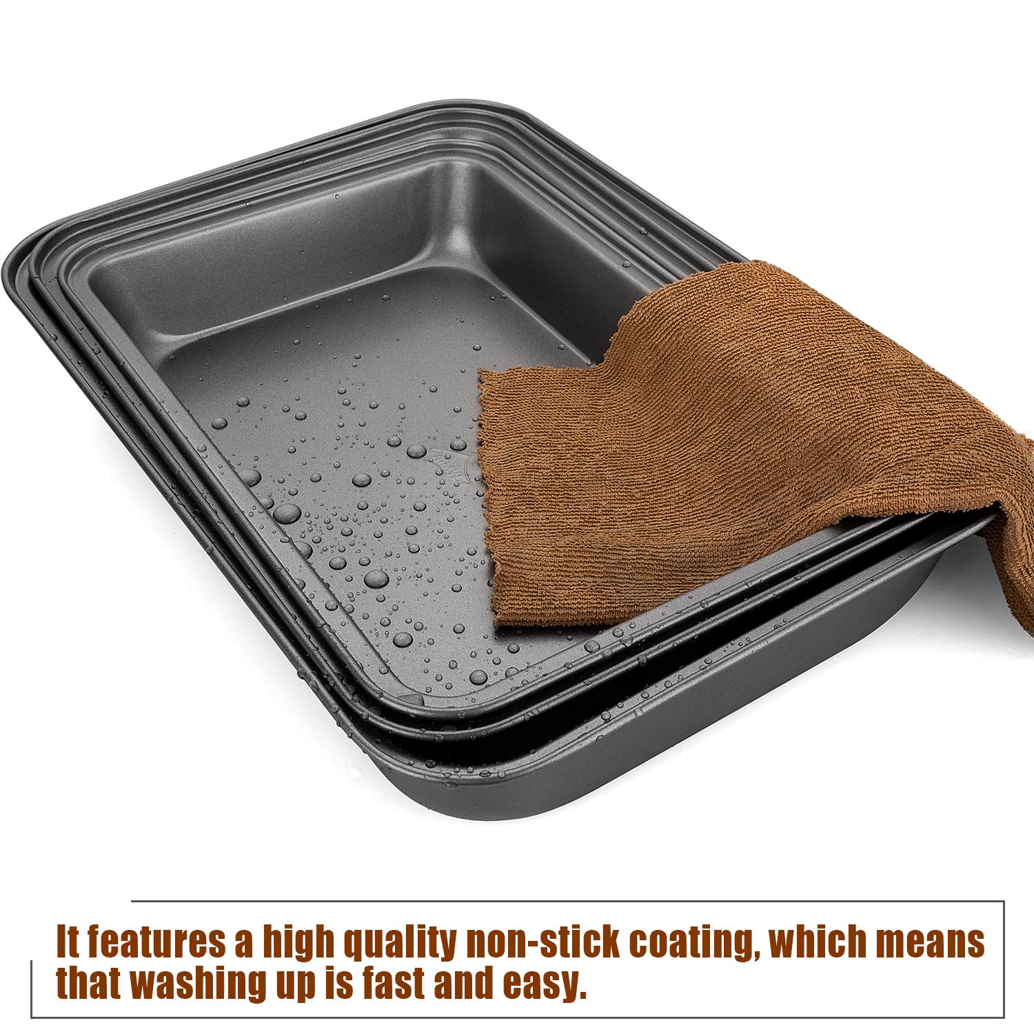 Set 3 Teglie Da Forno KITCHENEUR 32 Cm - Antiaderenti, Lavabili In Lavastoviglie, Fino A 230&deg;C, Made In UK