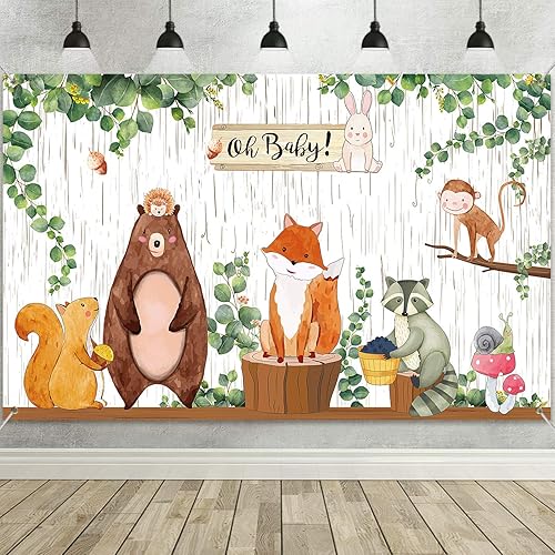 Miniatura 1 de Telón de fondo para baby shower de bosque de 3.6 x 6 pies, animales de la selva del bosque, decoración de fiesta de cumpleaños, para safari, selva,