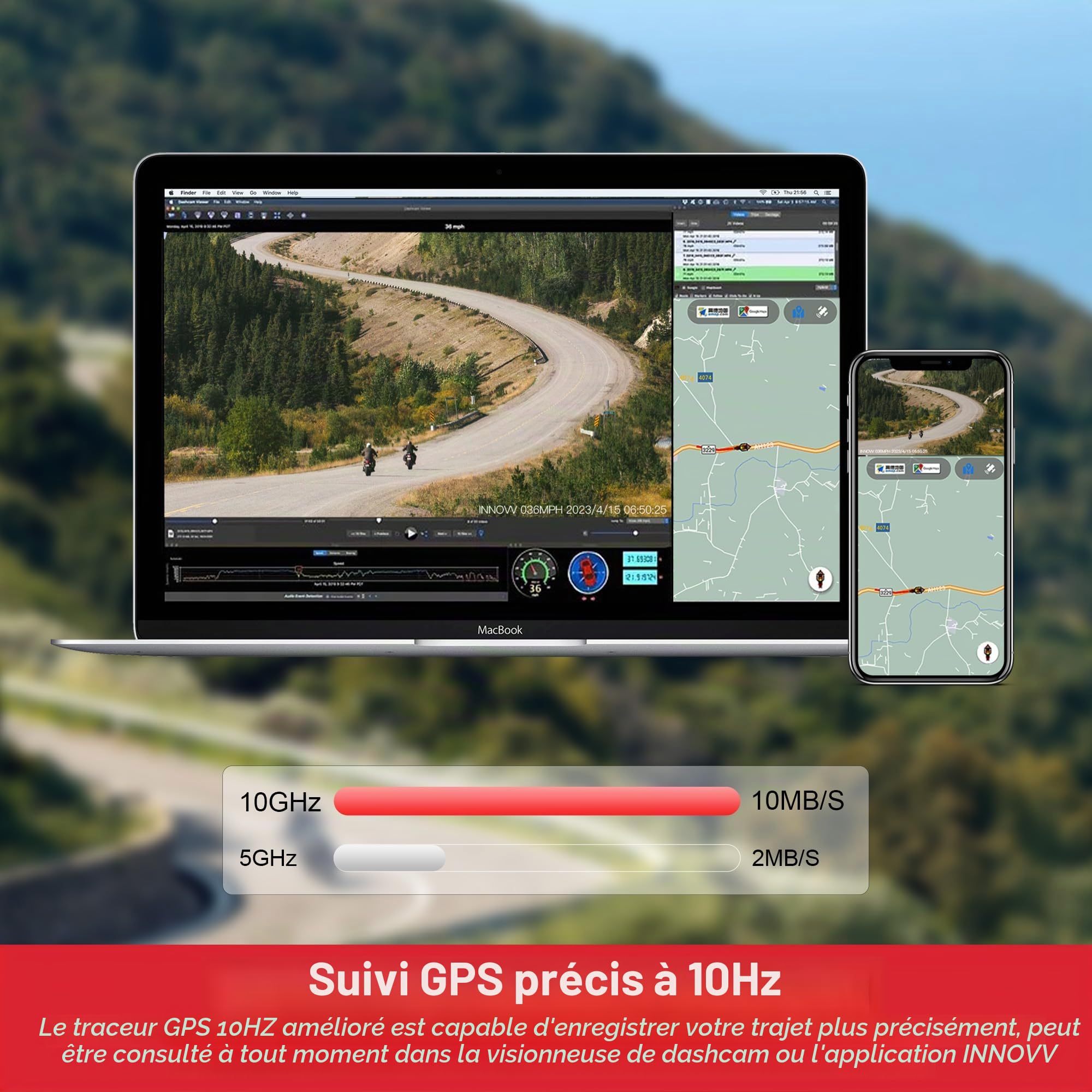 INNOVV K7 Caméra de Dash Moto Avant et Arrière avec EIS 2K+2K@30FPS ou 1080P+1080P@60 FPS, Caméra de Moto, GPS, WiFi, Mode Parking 24h, Détection de Collision, Caméra de Moto Étanche, Supporte jusqu'à