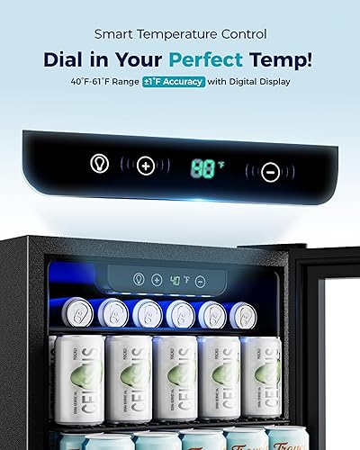 Miniatura 4 de EUHOMY Refrigerador de bebidas para 100 latas, mini refrigerador con puerta de vidrio para cerveza, bebidas, vinos, refrigerador independiente de