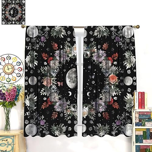 Miniatura 129 de Retro 70s Floral Blackout Window Curtains, Watercolor Flower Plant Rustic Modern Style Pattern Window Drapes, for Bedroom Living Room 42x45in 2