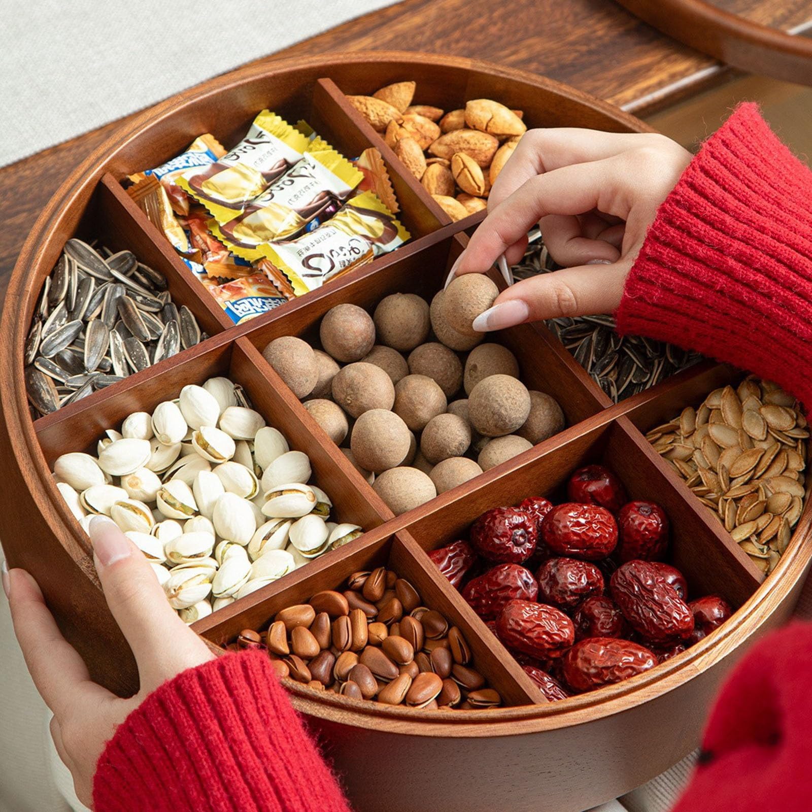 Plateau À Noix De Bambou, Organisateur À 9 Compartiments Pour Snacks Fruits Secs Et Bonbons,plateau De Service Pour Collations, Boîte À Bonbons Avec Compartiment, Boîte À Collations