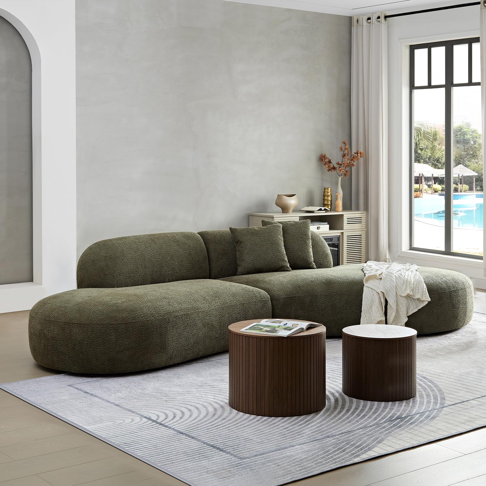 135 Oversized Modular Sofa with Chaise Longue Minimalism Boucle Fabric Curved Sectional Couch 6 Seat Extra Deep Upholstered