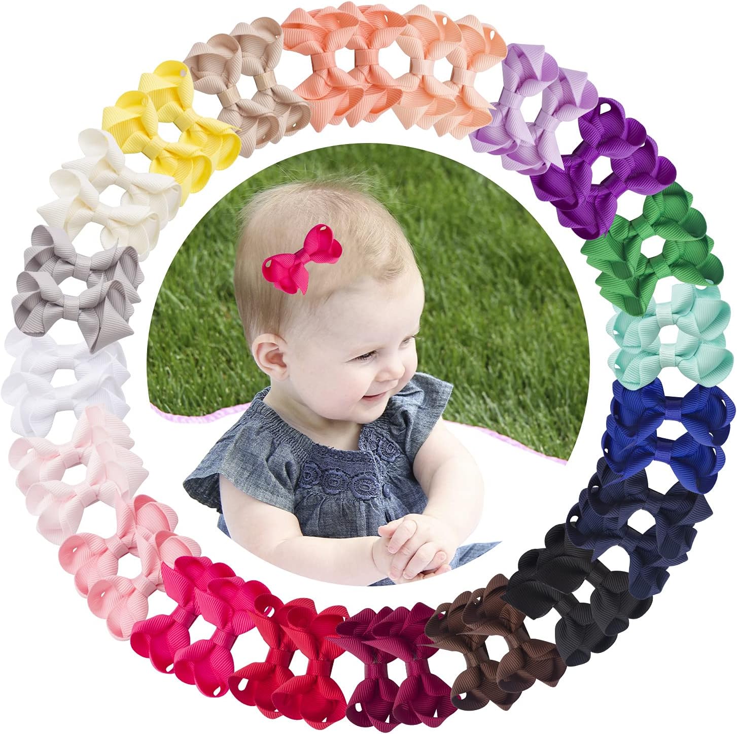 VINOBOW 40Piece 2Inch Small Hair Bows Clips Grosgrain Hair Clips Barrettes For Baby Girls Toddlers Kids Newborn Infants