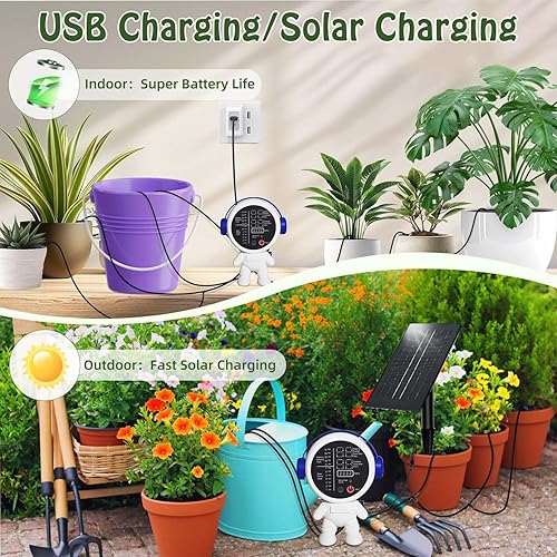 Miniatura 2 de Sistema de riego solar por goteo para jardínexteriorinterior, sistema de riego automático solar de jardín para 15 plantas en maceta, agua automática