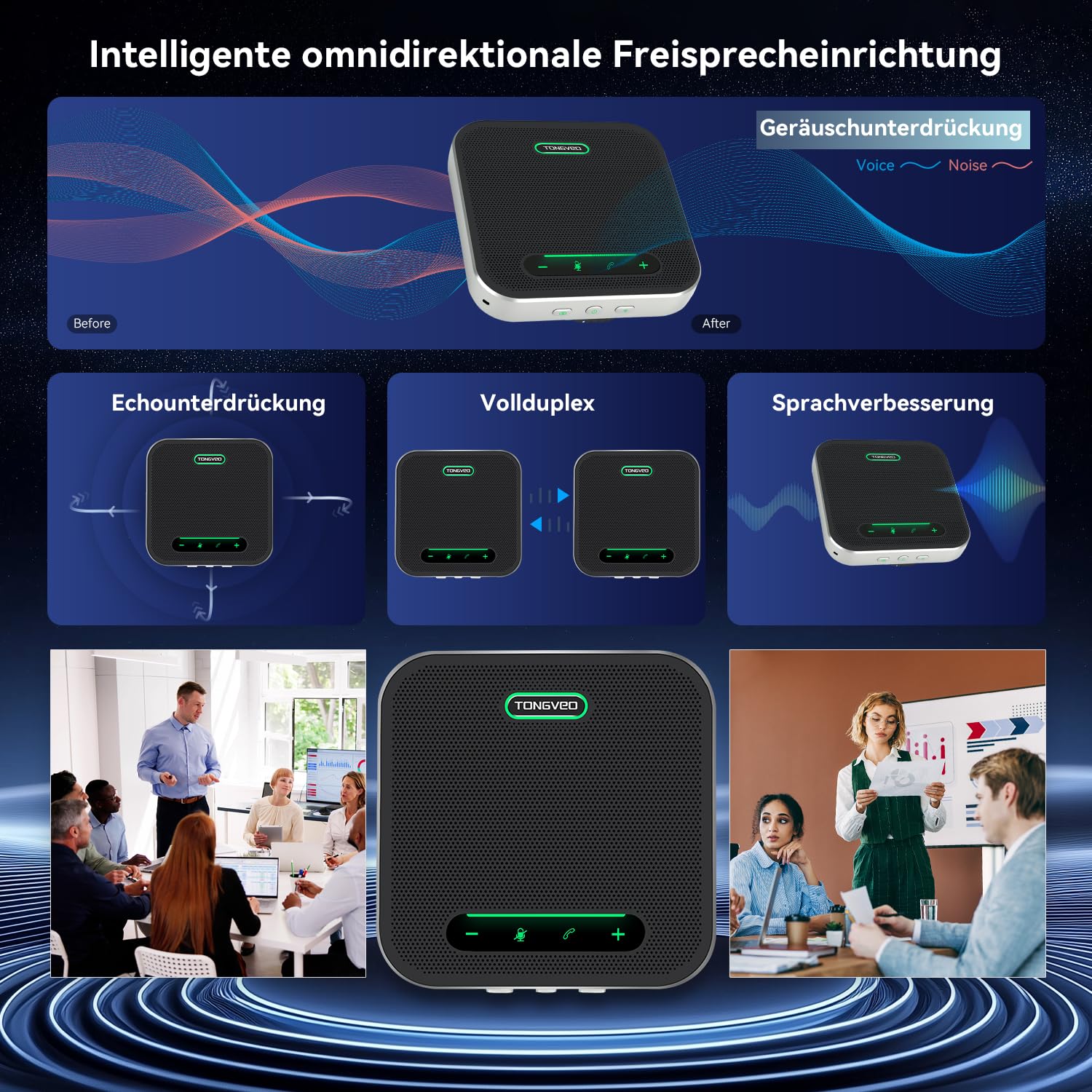 Bluetooth Konferenzlautspreche mit Mikrofon Set, 2pcs lautspreche mit Dongle, Drahtlose Erweiterungstechnologie, 12m Entfernung mit bis zu 20 Personen, für Große mittlere und kleine Besprechungen
