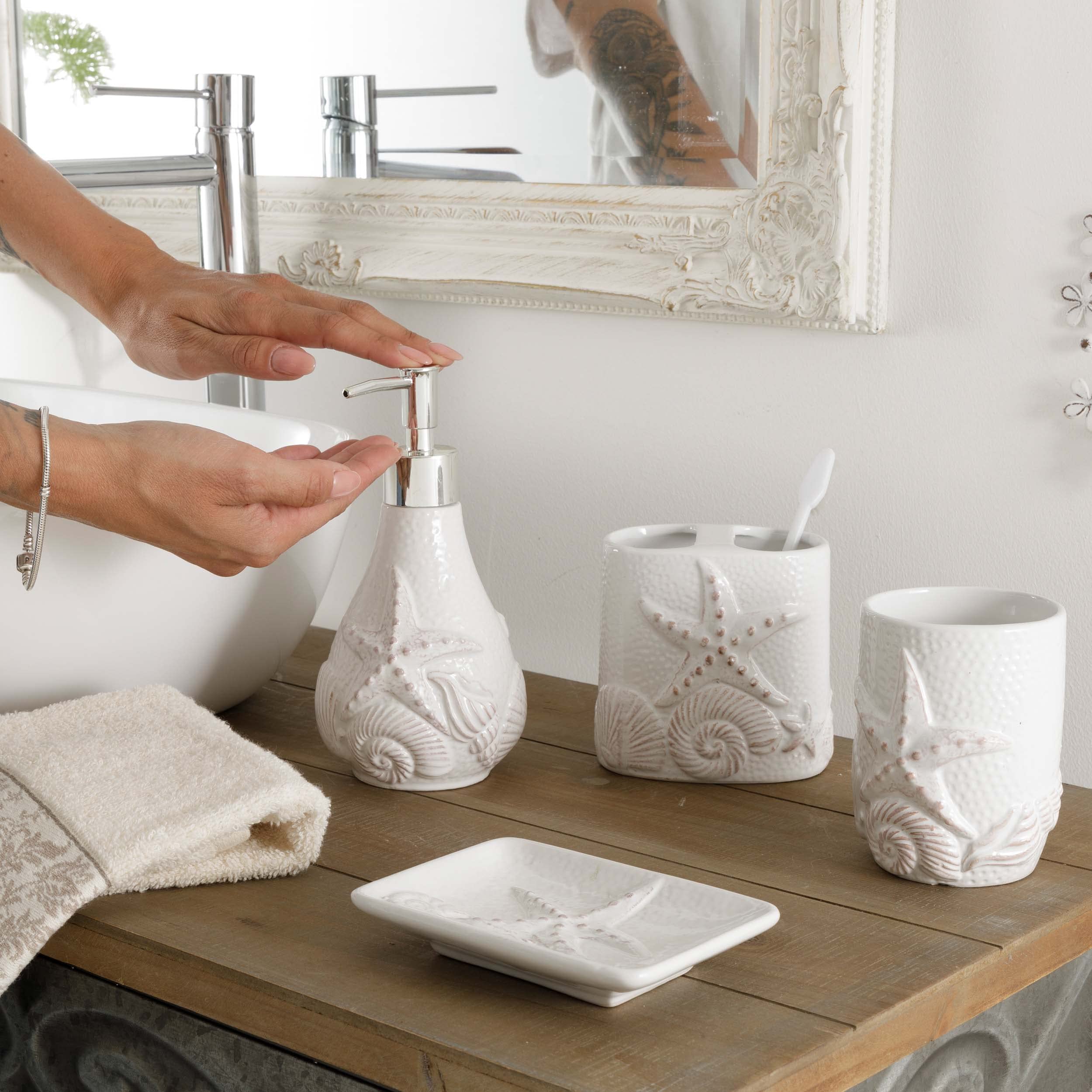 AMYSTY Set da Bagno Set Accessori Bagno Set di Accessori per Il Bagno Set di Accessori per Il Bagno in Ceramica Bianca A 4 Pezzi dal Design Moderno Set Bagno Accessori