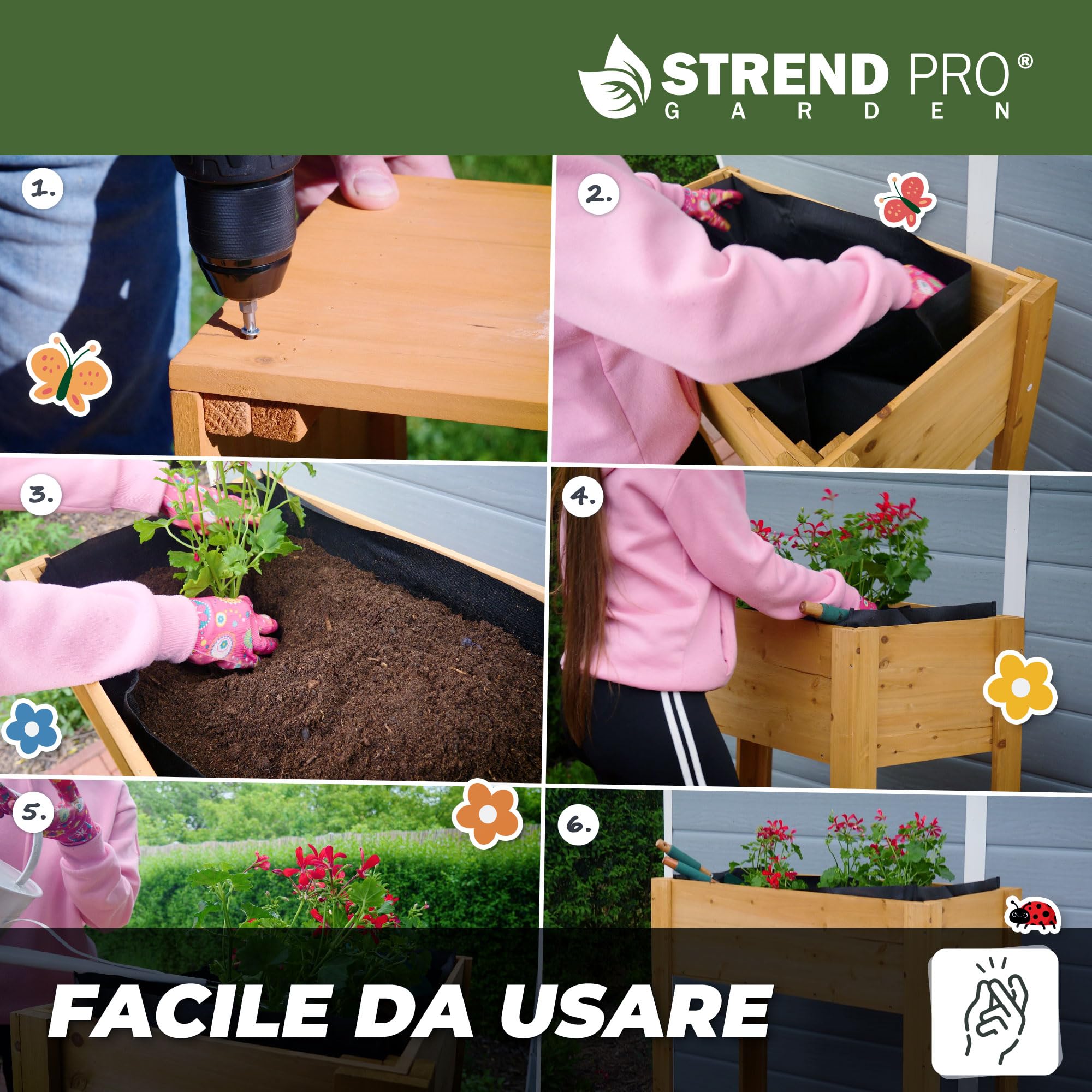 STREND PRO Aiuola rialzata per balcone | 98 cm (A) x 40 cm (P) x 84 cm (L) | Aiuola in legno con telo impermeabile | Piccola aiuola rialzata stretta, ideale per balconi, terrazze e giardini