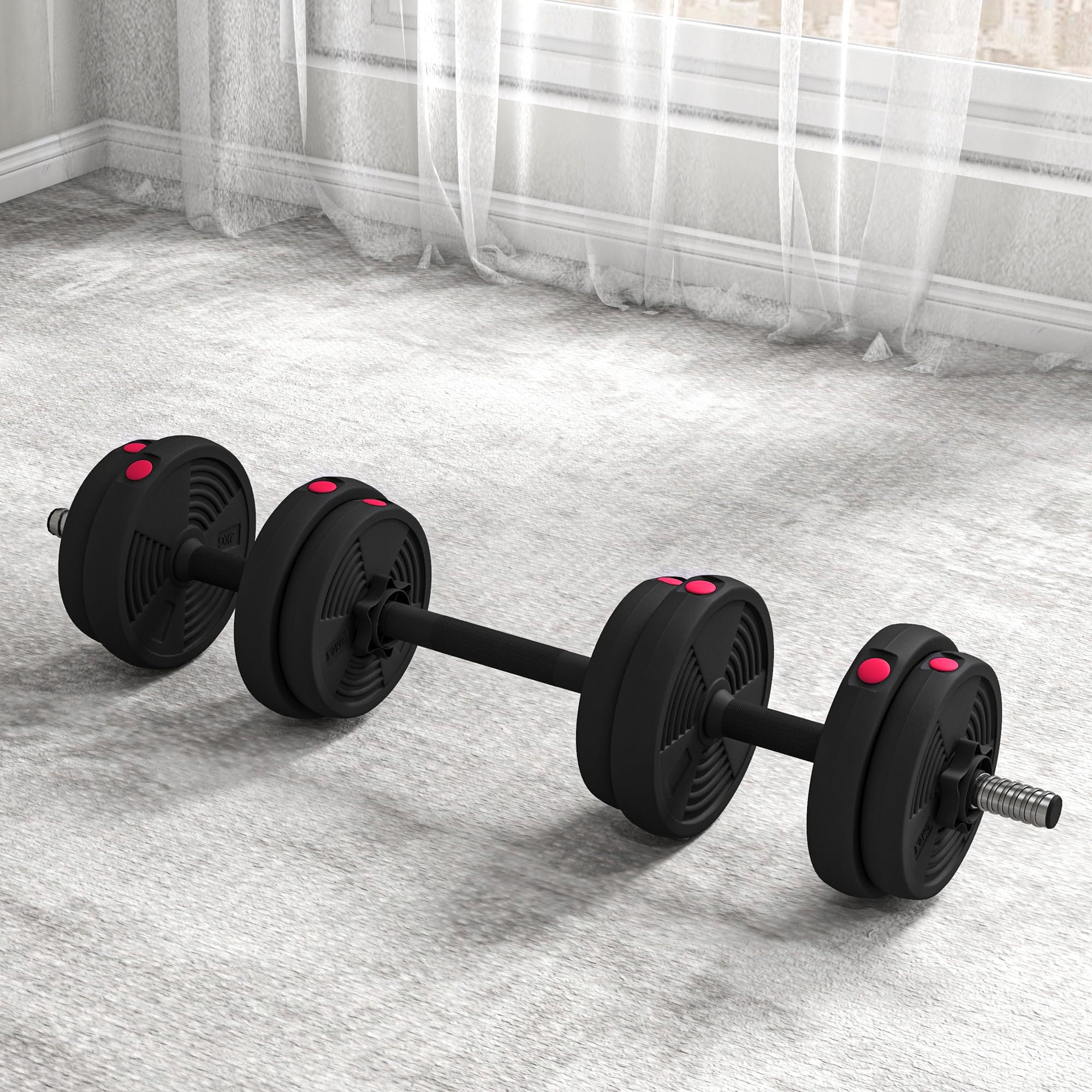 SPORTNOW Haltères 2 en 1 réglables, haltères libres avec poignées antidérapantes, 15KG - Barres incluses - entraînement Musculaire & haltérophilie