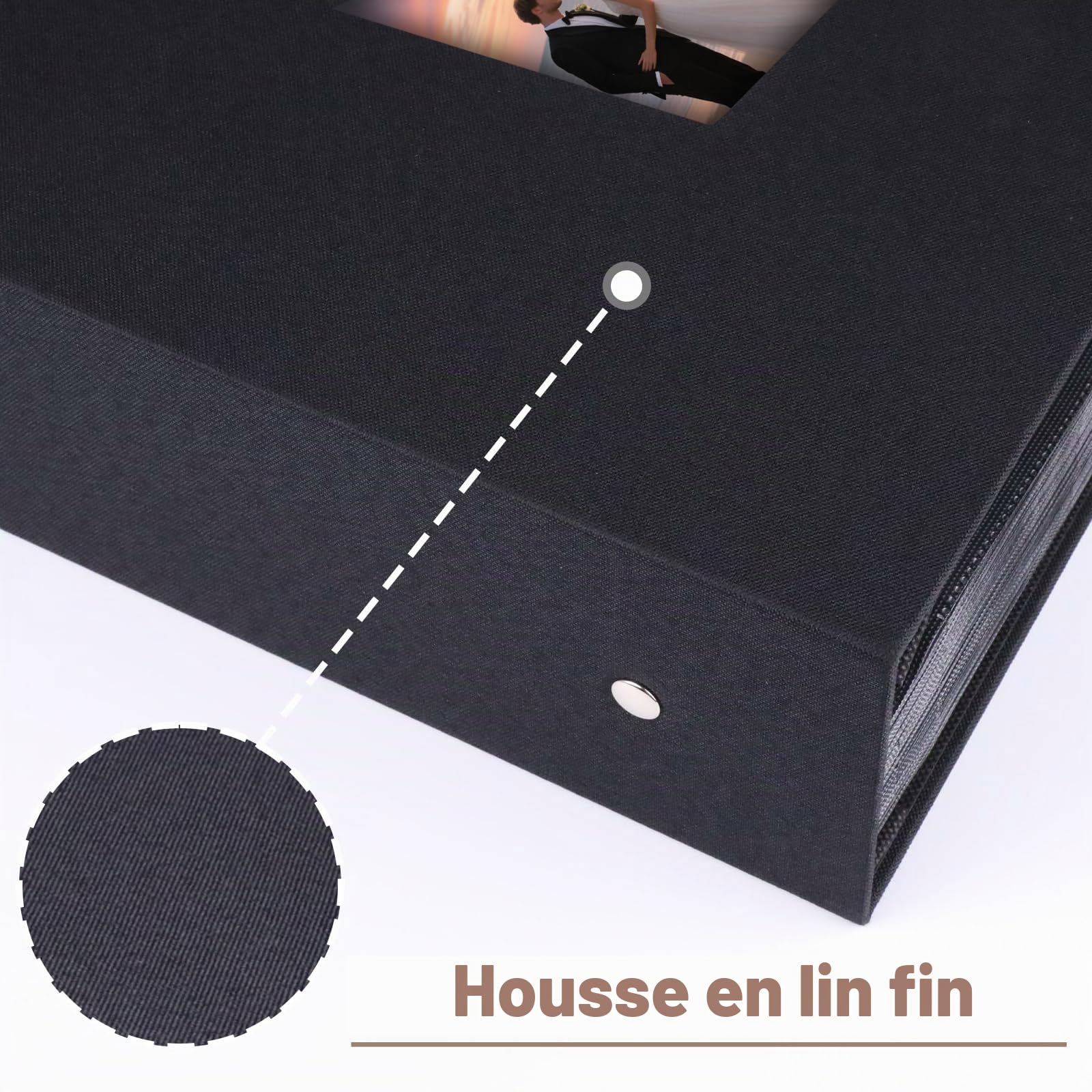 Ruibytree Album Photo Pochettes 10x15 pour 1000 Photos, Extra Grand Format, Couverture en Lin avec Fenêtre Avant, Accueille Photos Horizontal et Vertical, Idéal pour Famille, Mariage (Noir)