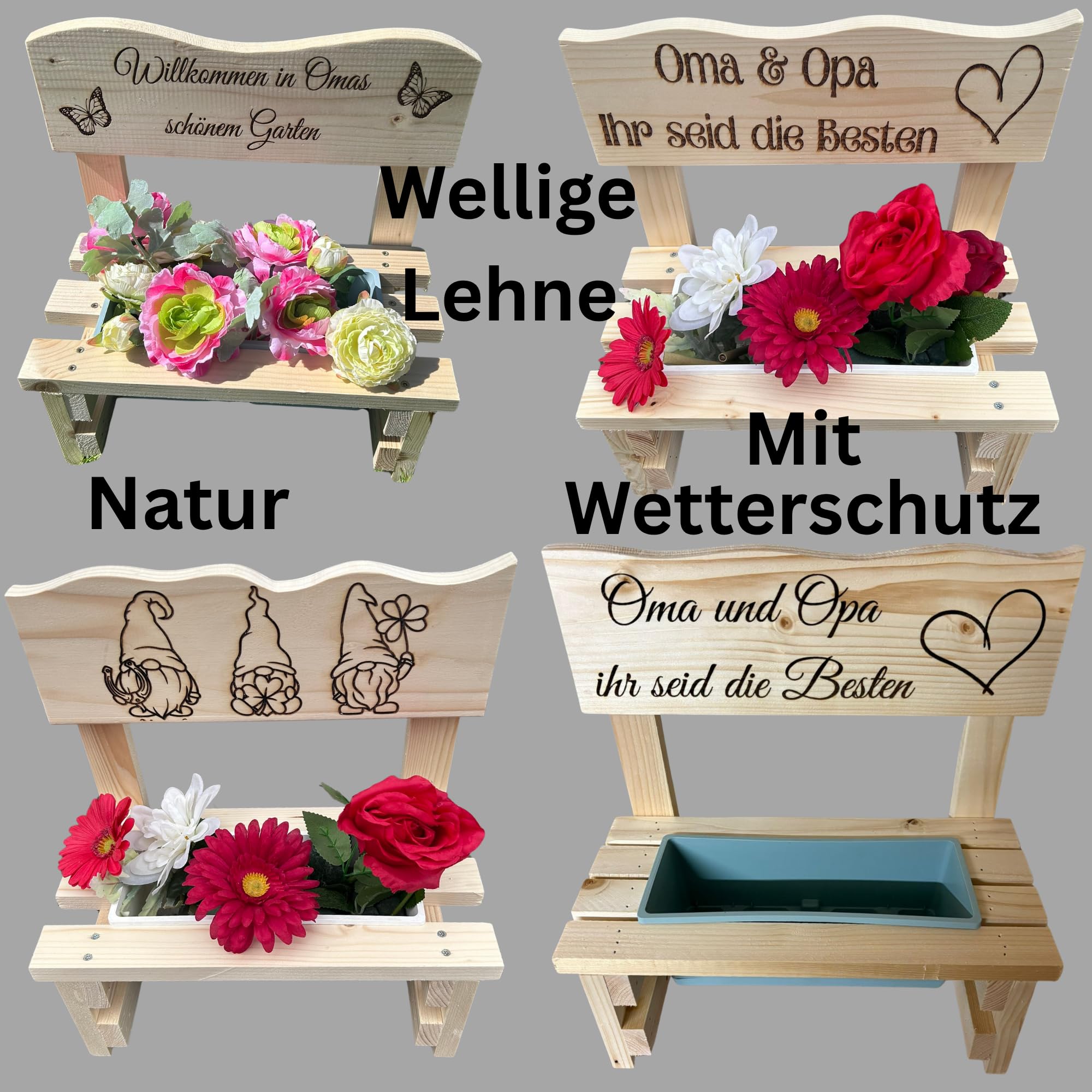 Generisch Kleine Blumenbank aus Holz mit Wunschgravur – Rustikale Pflanzenbank für Innen & Außen – Geschenkidee - Deko für Blumen personalisiert - Outdoor Garten Geschenk Oma Mama Muttertag Hochzeit