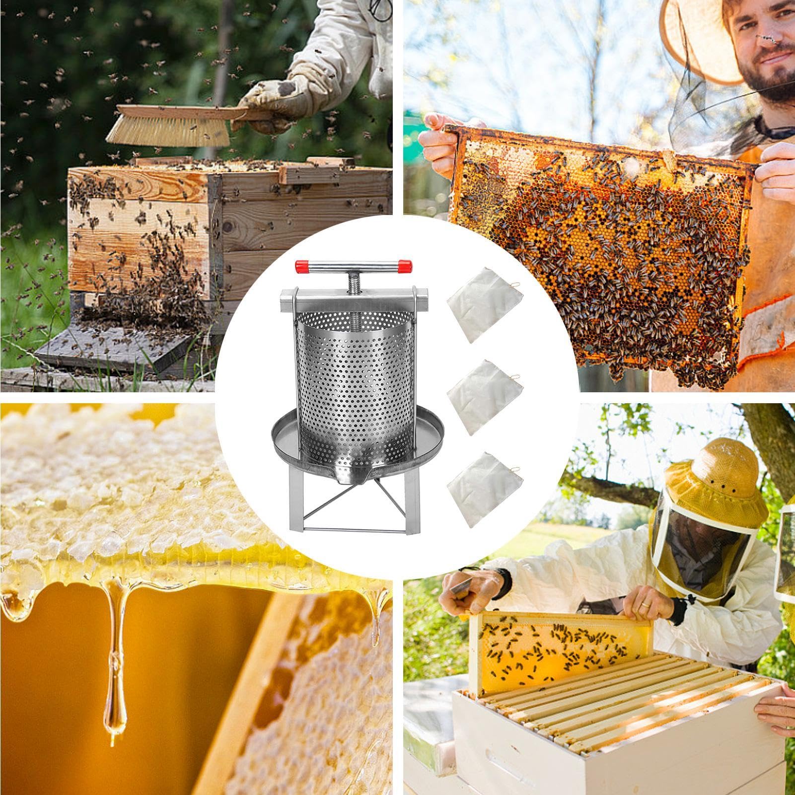 Honigschleuder Manuell, Edelstahl Honigpresser, Manuelle Honigschleuder, Bienenwachs-Extraktor, Manuelle Honigextraktionsausrüstung, Wein, Fruchtwachs
