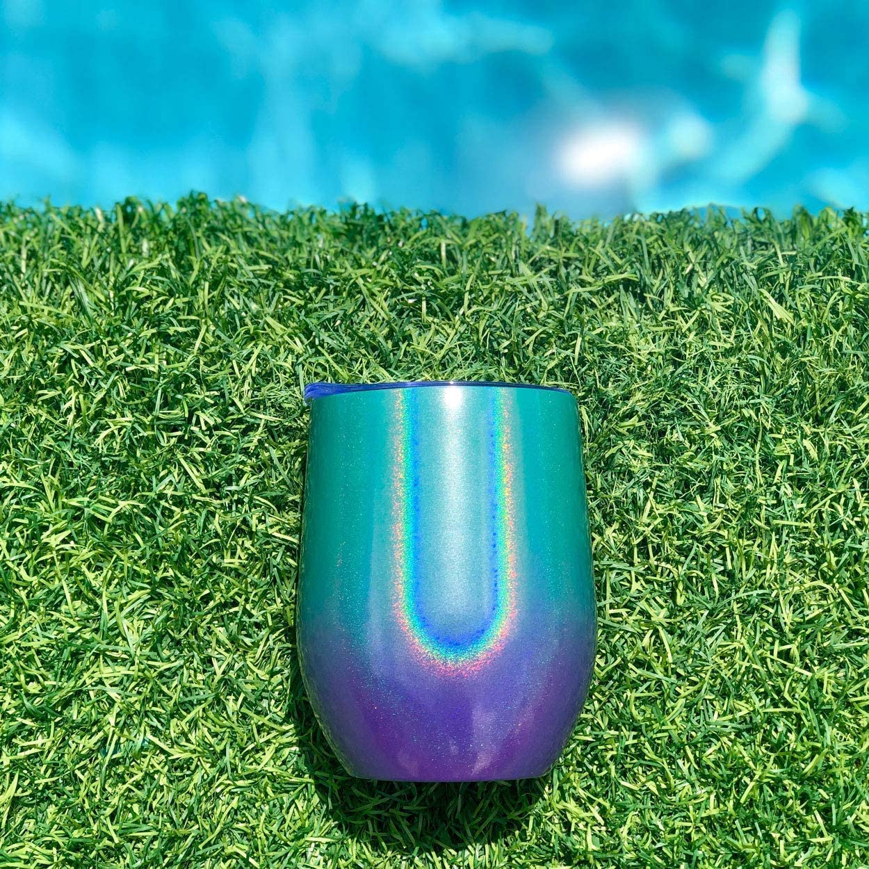 CHILLOUT LIFE Vasos de vino de acero inoxidable de 12 onzas, paquete de 4 vasos de vino aislados al vacío de doble pared con tapas y popotes que mantienen el frío y el calor para café, cerveza, helado