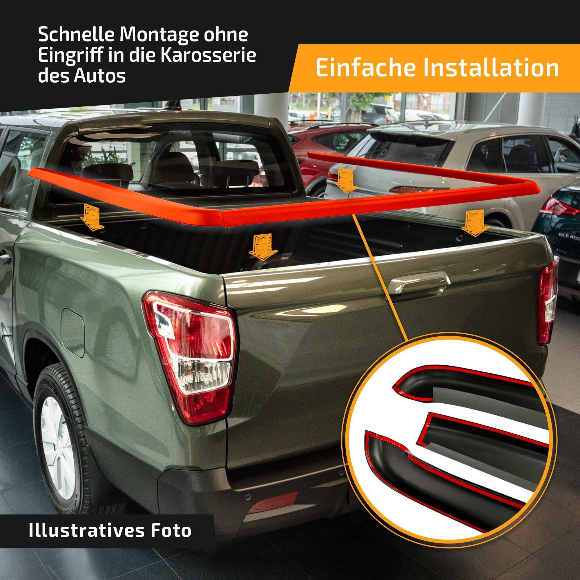 CHROMEMASTER Rantabdeckung für Pick-up Ladefläche Kompatibel mit Ford Ranger Crew Cab 4D 2011-2023 | Robuste Schutzleiste für die Ladekante; Ladekantenschutz, Kratzschutz und Kantenschutz; Kunststoff