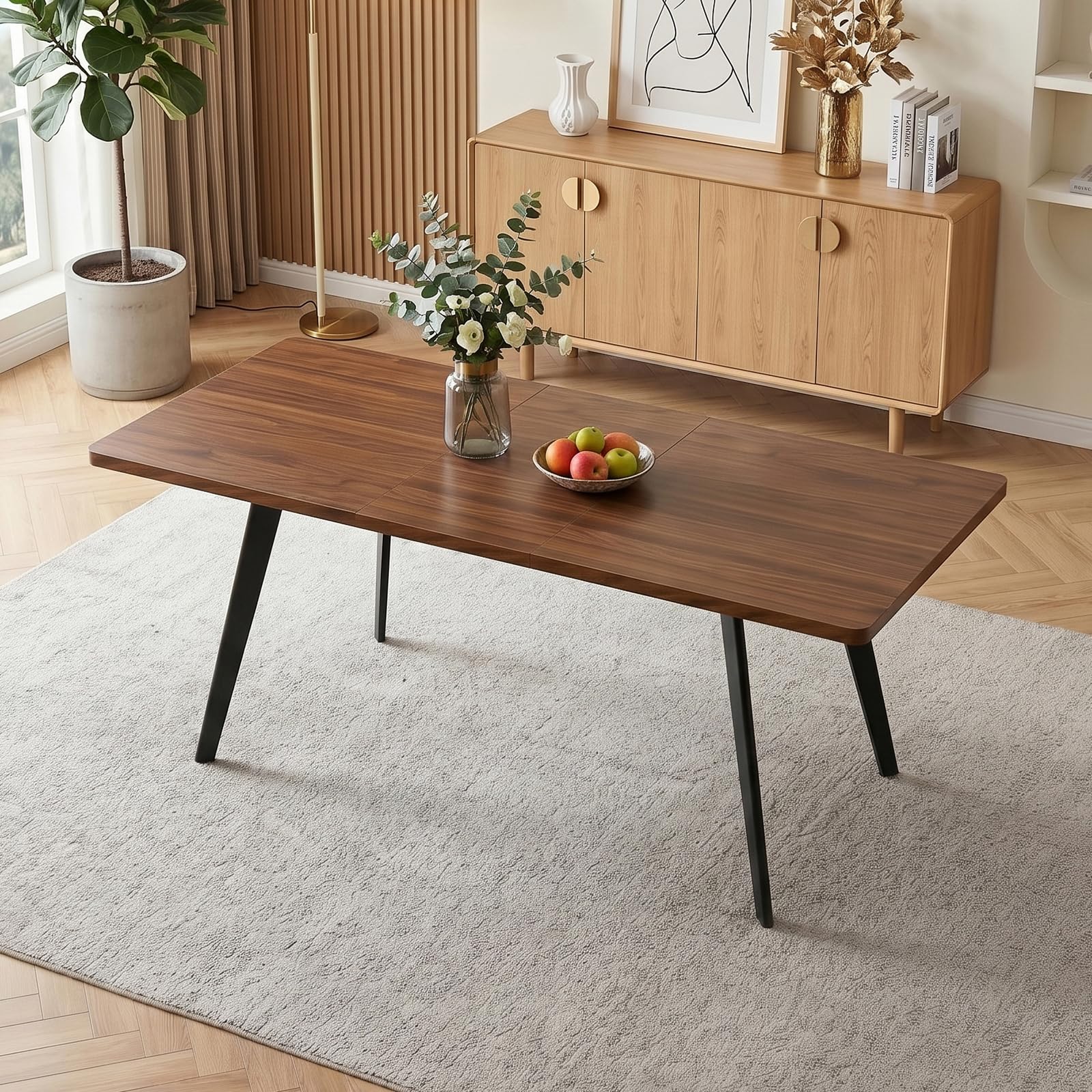 JIEXI Ausziehbares Esstischset mit 6 Stühlen, platzsparender Tisch aus MDF-Holz und stabilem Metallgestell, perfekt für Esszimmer, Küchen und Wohnungen – Tisch aus Eiche + Stühle aus grauem Samt