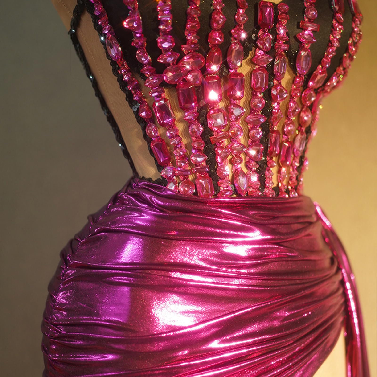 Greabuy Damen Club Party Outfit Bühne Drag Queens Kostüme Strass Crop Tube Top Pailletten kurzer Rock Set Bühnenoutfits