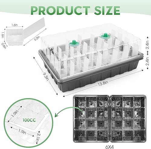 Miniatura 2 de -Paquete de 5 bandejas de germinación de plantas con 120 extractores reutilizables, bandejas de inicio de semillas con kit de cúpula ajustable de