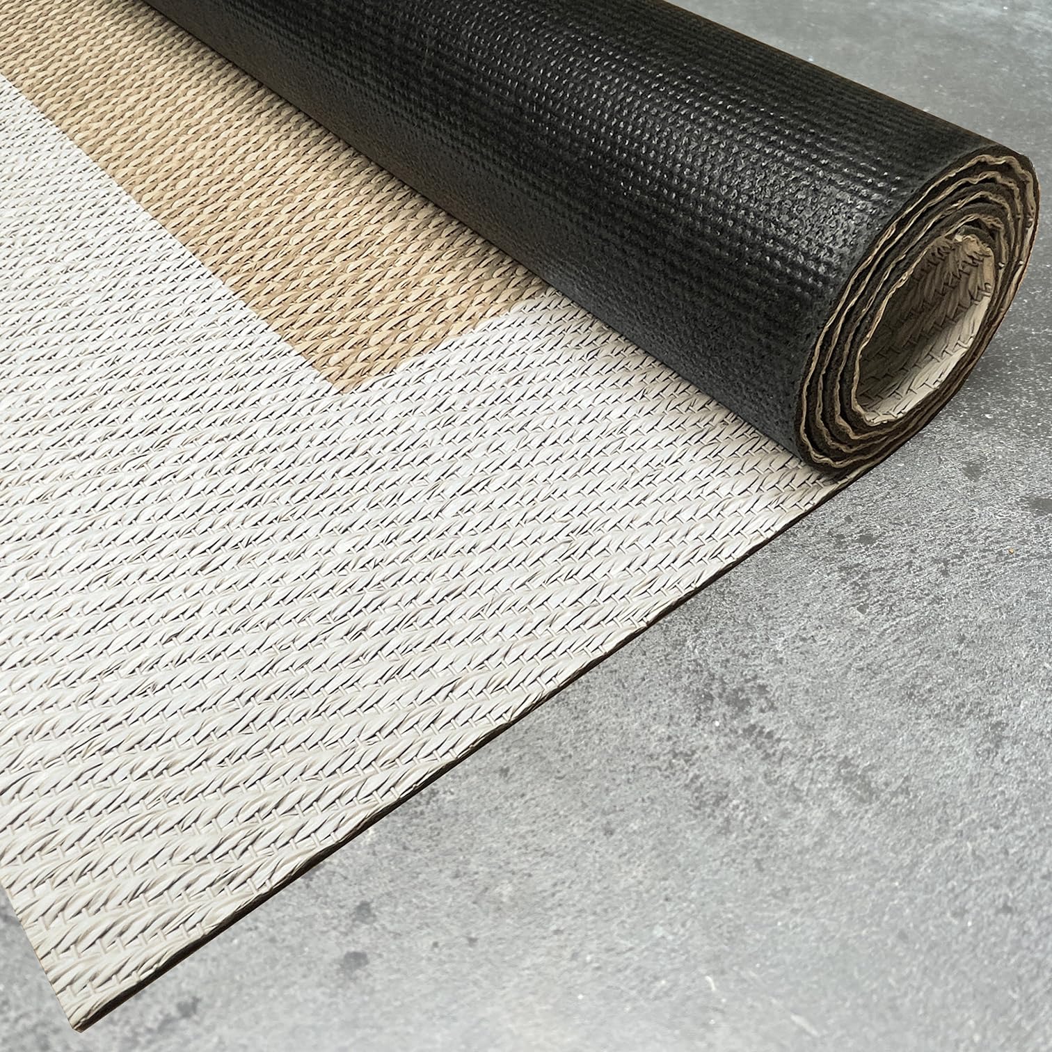 STORESDECO Alfombra vinilica de Tejido Trenzado Premium de Alta Gama Alfombras de habitacion Lavable Antideslizante y Resistente Salon baño hogar Cocina Pasillo Infantil Beige-Blanco 120x180 cm