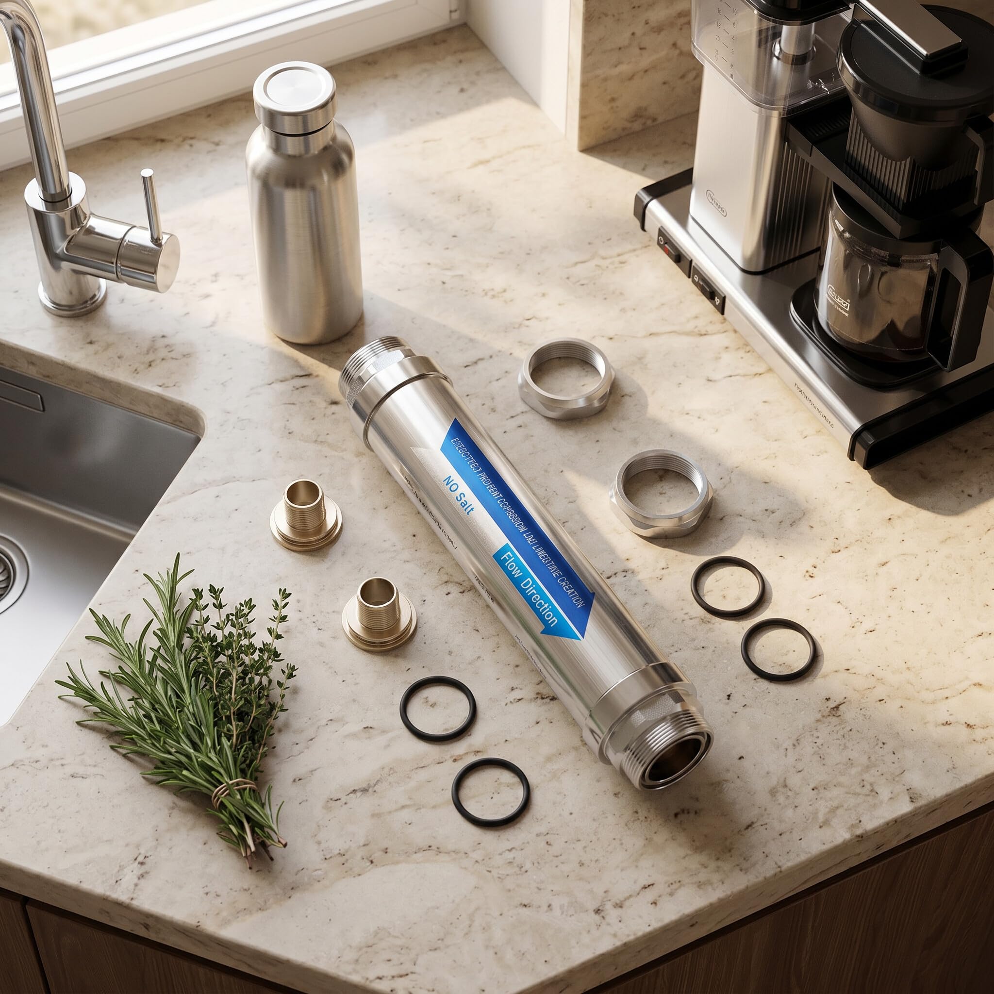 Ejoyous Kalkfilter en Acier Inoxydable, Appareil Anti-calcaire sans Sel, Adoucisseur D'eau Magnétique, Système Compact D'adoucissement de L'eau, pour la Maison, la Douche, le Lave (Acier inoxydable 2)