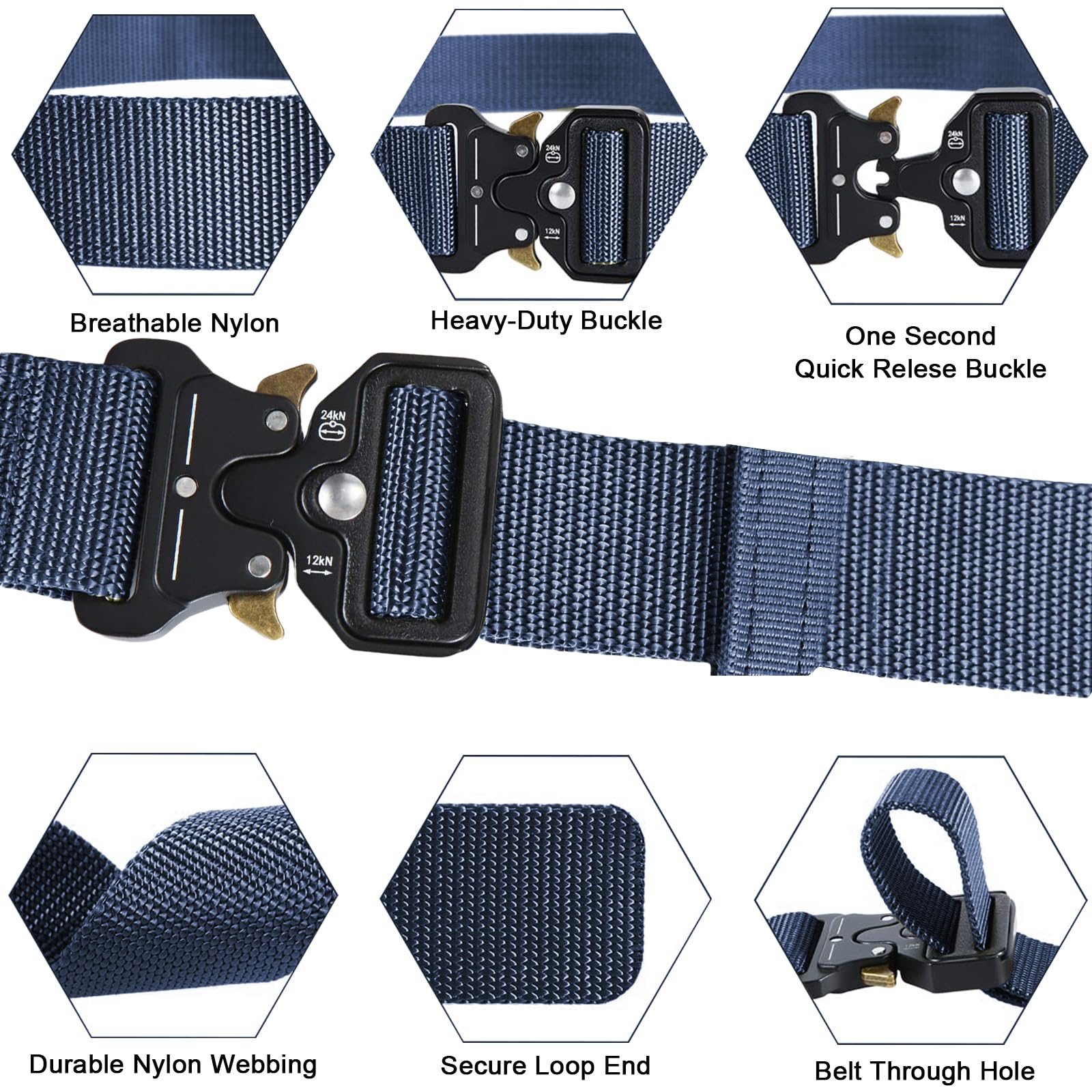 Cintura Tattica, 3,8 cm Cintura da Lavoro Militare Cinturas Tatticas Uomo Heavy Duty Nylon Militare Esercito con Fibbia in Metallo a Sgancio Rapido, per Caccia Trekking Esercizi (Marina Militare)