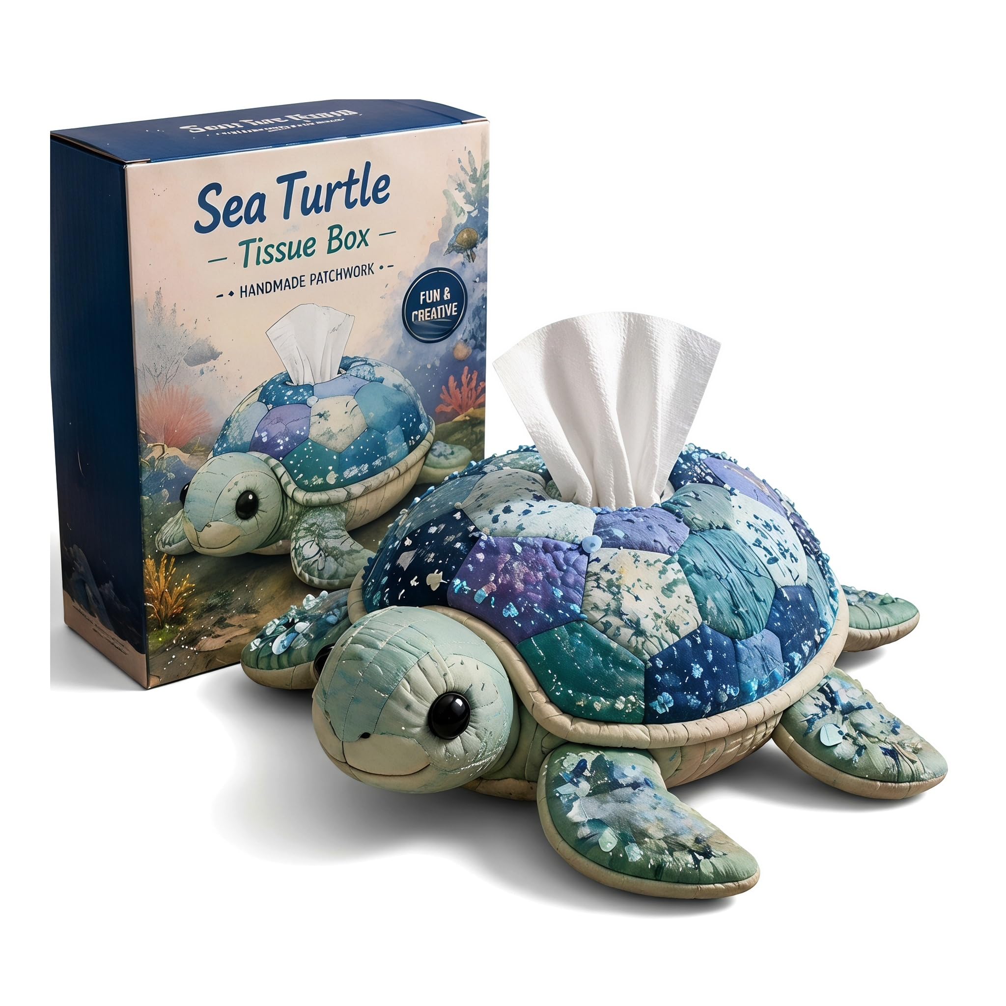 Comforso Box of Tissues, Tissues Box, Quilted Tissue Box DIY Sewing Kit, Beginner Sewing Kit, Pre-Cut Fabric & Step-by-Step Guide, Handmade Napkin Organizer for Home Desk, Sea Animal Craft