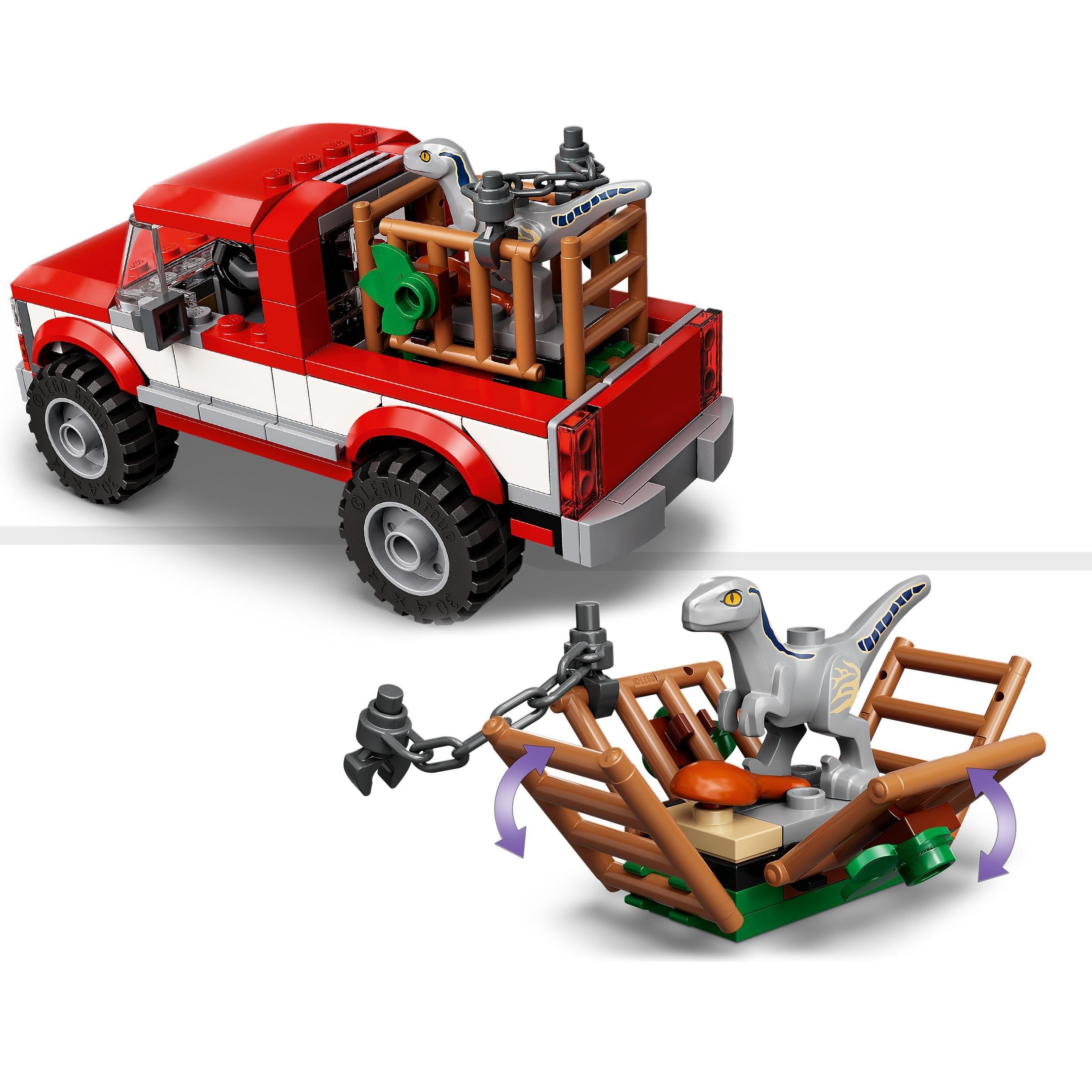 LEGO 76946 Jurassic World Schwytanie Welociraptorów Blue i Bety, Zestaw Konstrukcyjny z Minifigurkami dla Młodych Miłośników Dinozaurów, dla Chłopców i Dziewczynek od 6 lat
