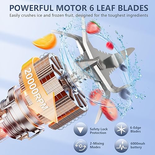 Miniatura 2 de Licuadora portátil, mini licuadora personal de 300 W para batidos y batidos, licuadoras compactas de viaje de 24 onzas con USB-C recargable de 6000