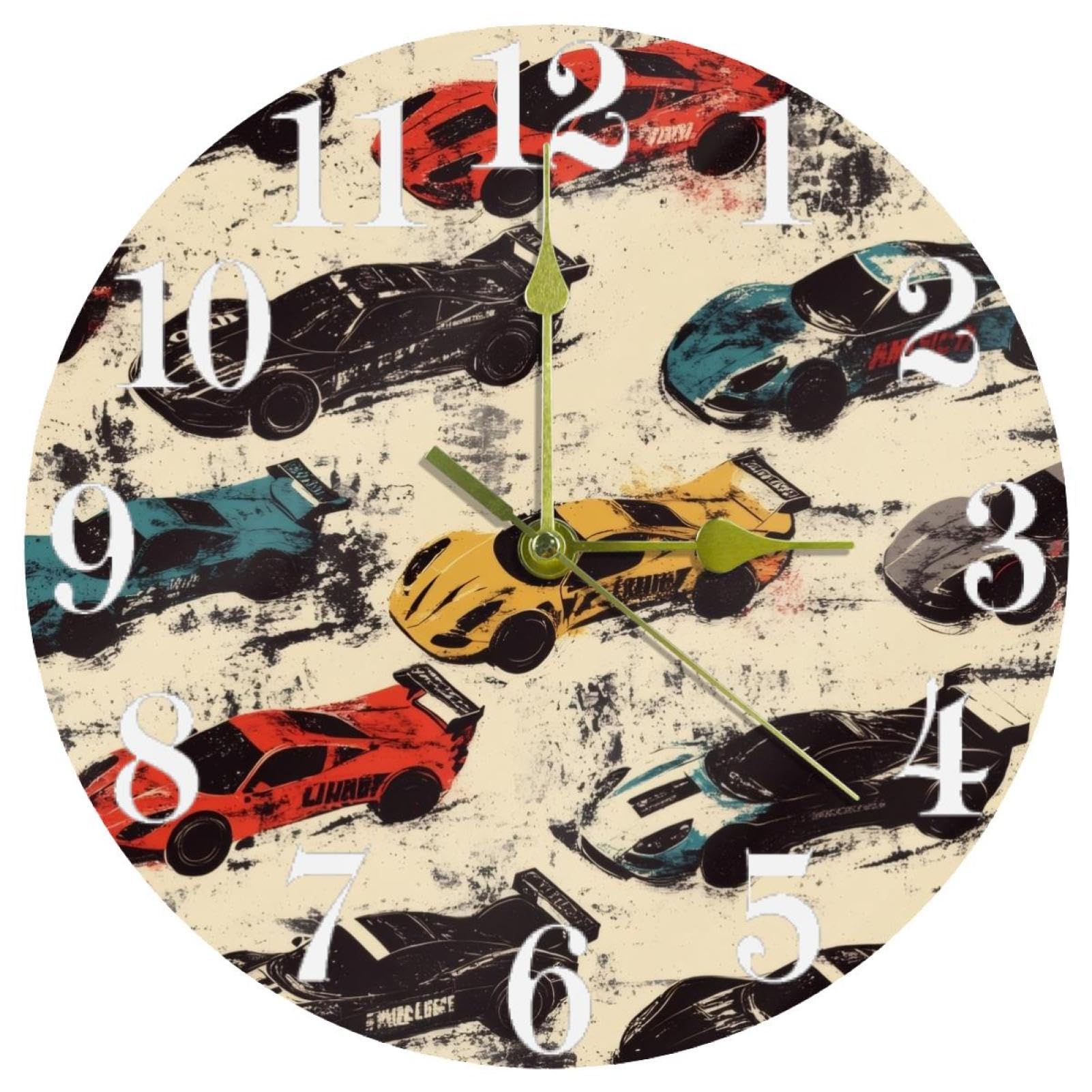 Horloge murale voiture de course mouvement quartz pile pour école maison et bureau