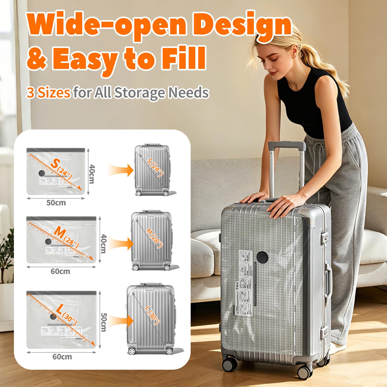 Sacchetti sottovuoto a compressione, confezione da 15 sacchetti sottovuoto riutilizzabili da viaggio con pompa wireless, 3 dimensioni salvaspazio, sacchetti sottovuoto per vestiti, include una borsa
