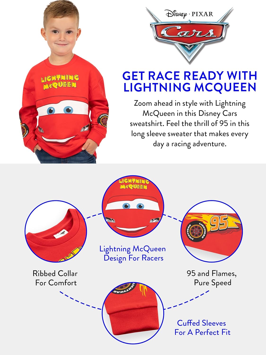 Disney Lightning McQueen Sweater | Cars Boys' Sweaters | Boys Sweater | Lightning McQueen Clothes | Sizes 2T To 8
