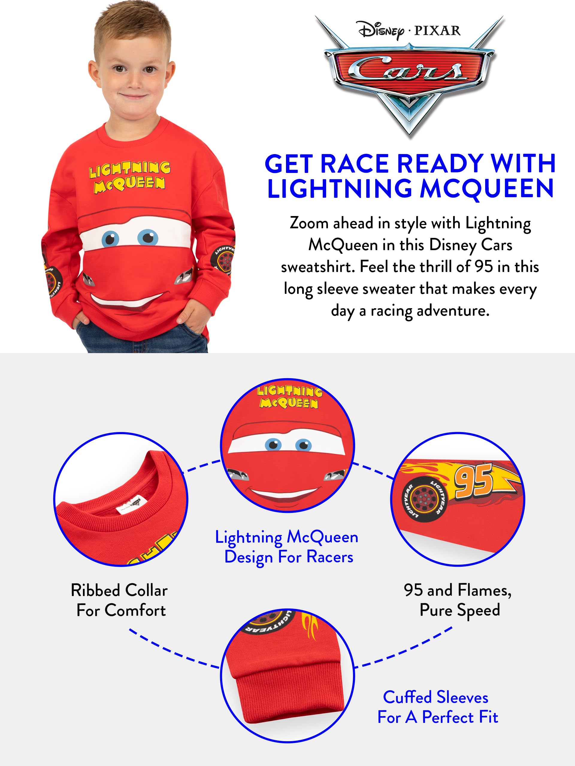 Disney Cars Bluza Chłopców | Sweter Lightning McQueen | Ubrania Lightning McQueen | Bluzy Dla Chłopców