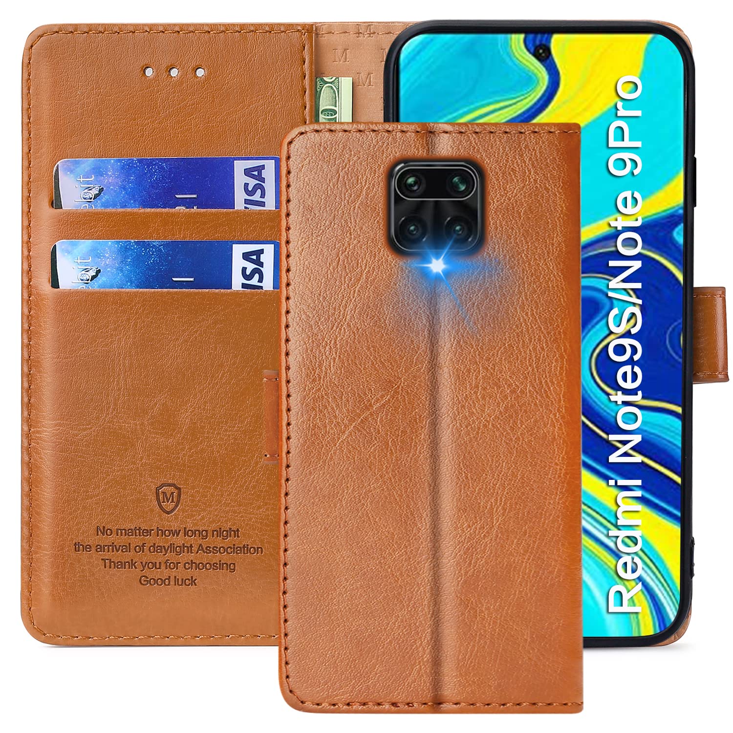 FMPCUON Case For Xiaomi Redmi Note 9S/Note 9 Pro/Note 9 Pro Max/Poco M2,High-grade Leather Flip Wallet Phone Case Cover for Xiaomi Redmi Note 9 Pro 6.67 Inches [Card Slots] [Kickstand] -(Brown)