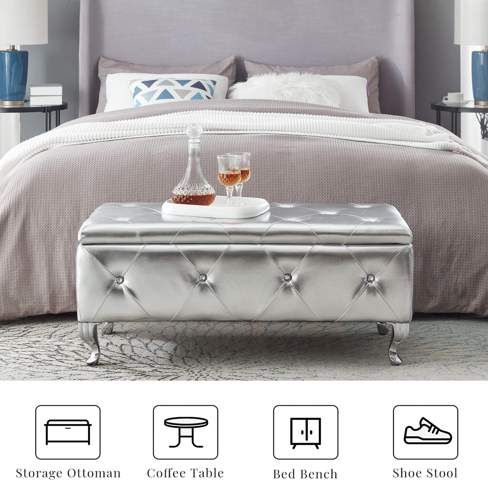 Accent Bench For Living Room Tufted Storage Ottoman Bench For